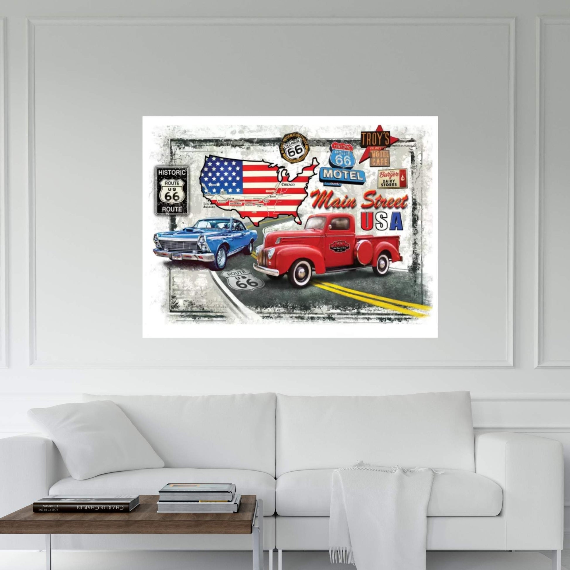 Nostalgic America Cars Canvas Wall Art - Y Canvas