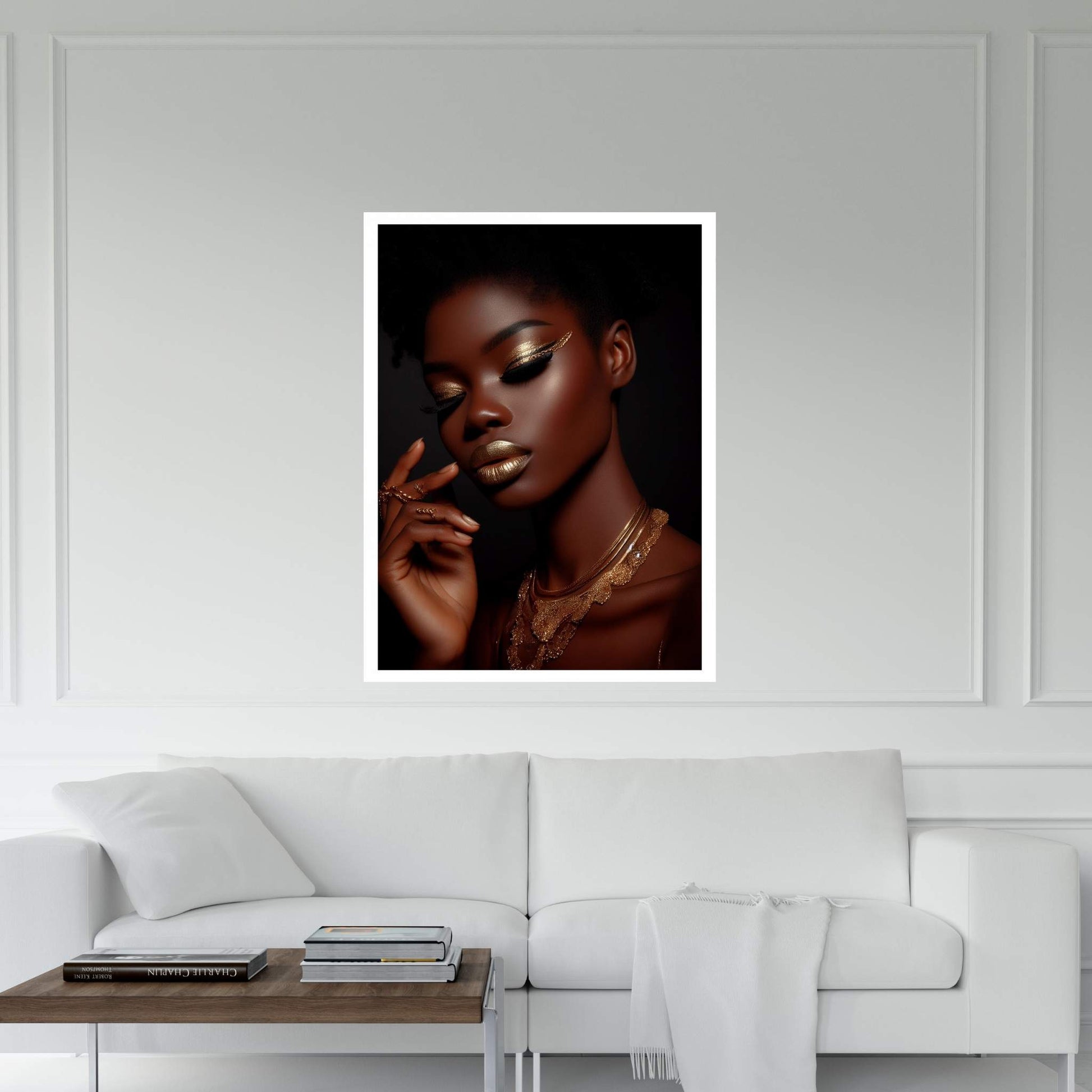 African Black Woman Gold Make-up Canvas Portrait Canvas Wall Art - Y Canvas