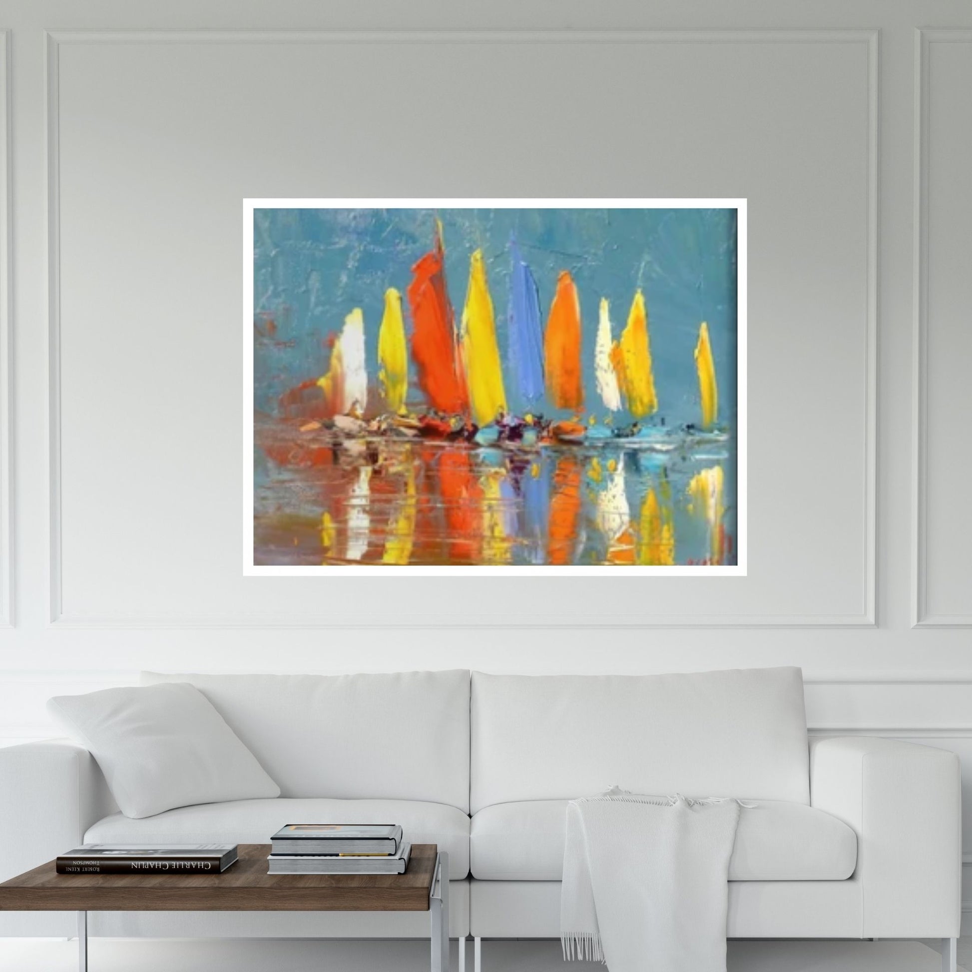 Large Sailboat Party Print Painting On Canvas Colorful Living Room Wall Art, sailboat painting - Y Canvas