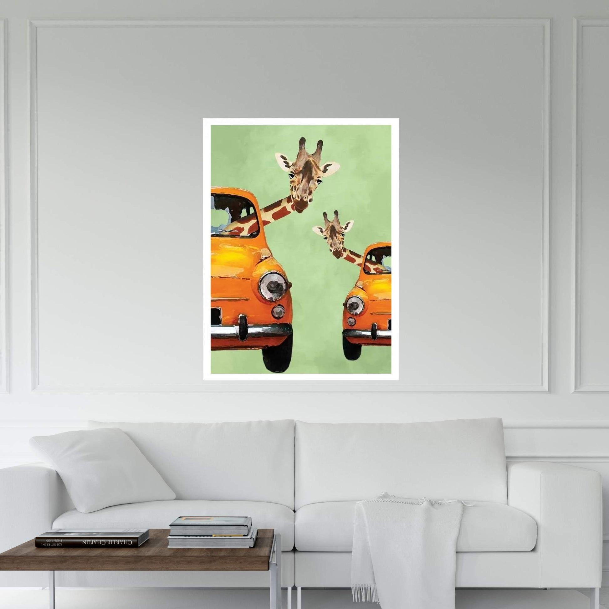 Giraffes In Yellow Cars Canvas Wall Art - Y Canvas