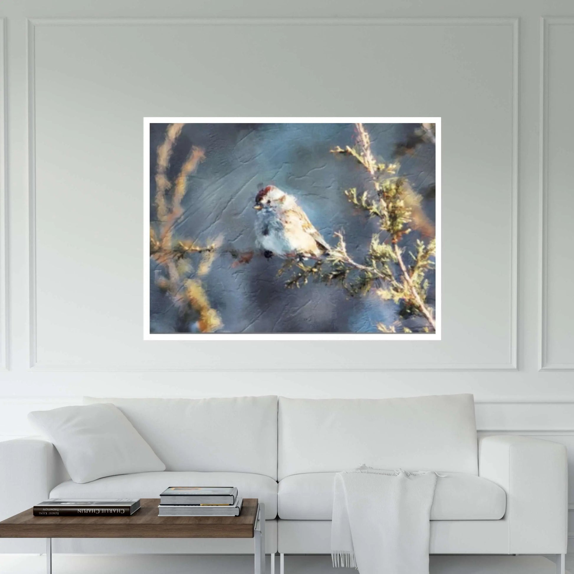 Sparrow Bird in the Flowers Print on Canvas - Y Canvas