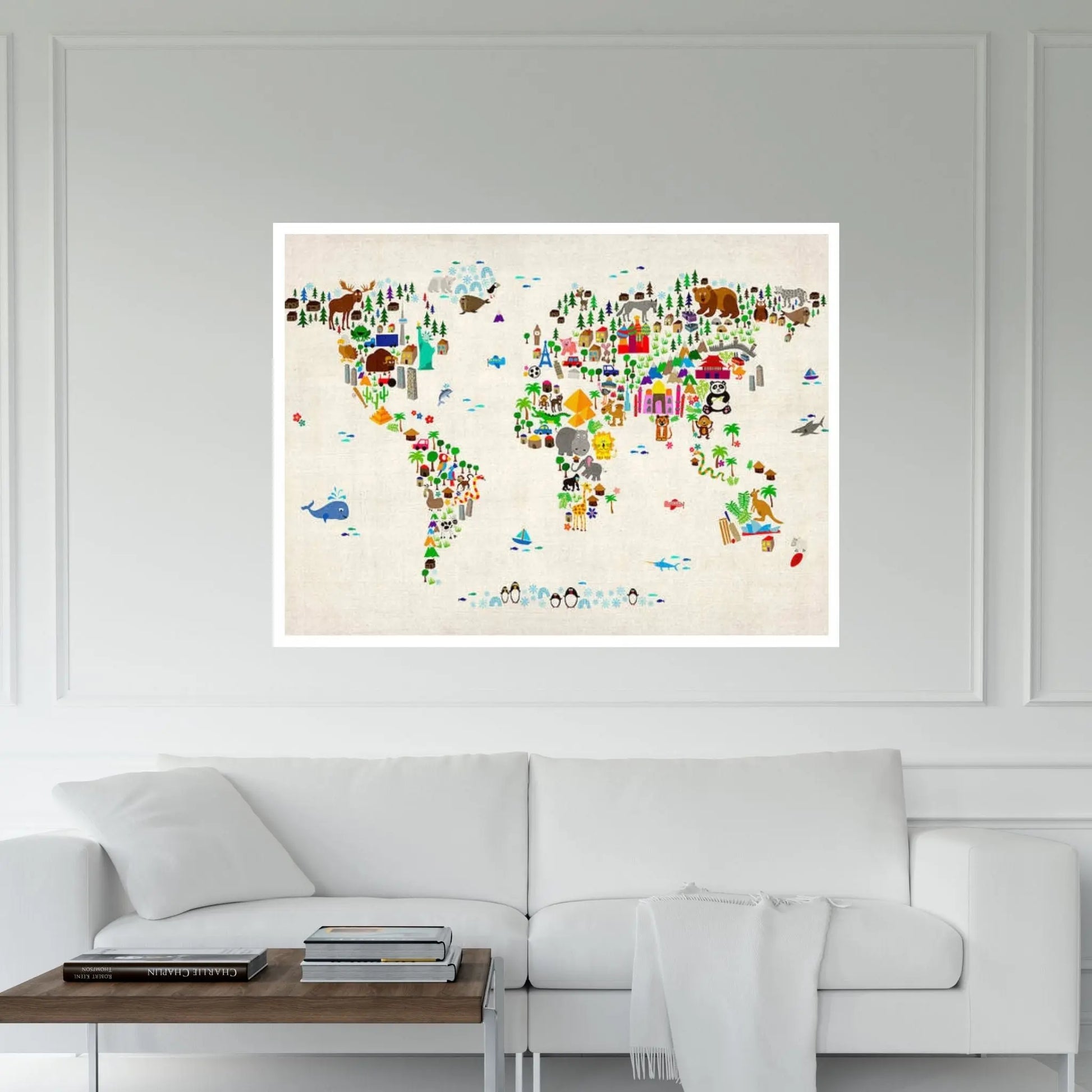 Animal Map of The World Canvas Wall Art - Y Canvas