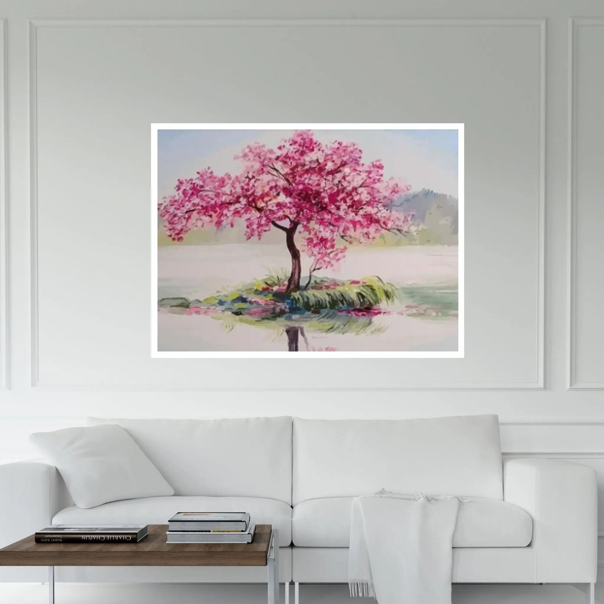 Pink Tree Painting Print, View Wall Print, Landscape Wall Mural, Pink Tree Wall Art - Y Canvas