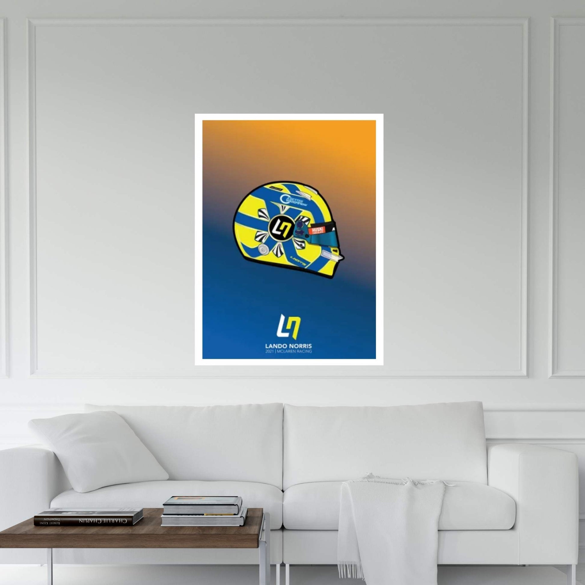 Lando Norris Helmet 2021 (Blue) Canvas Wall Art - Y Canvas