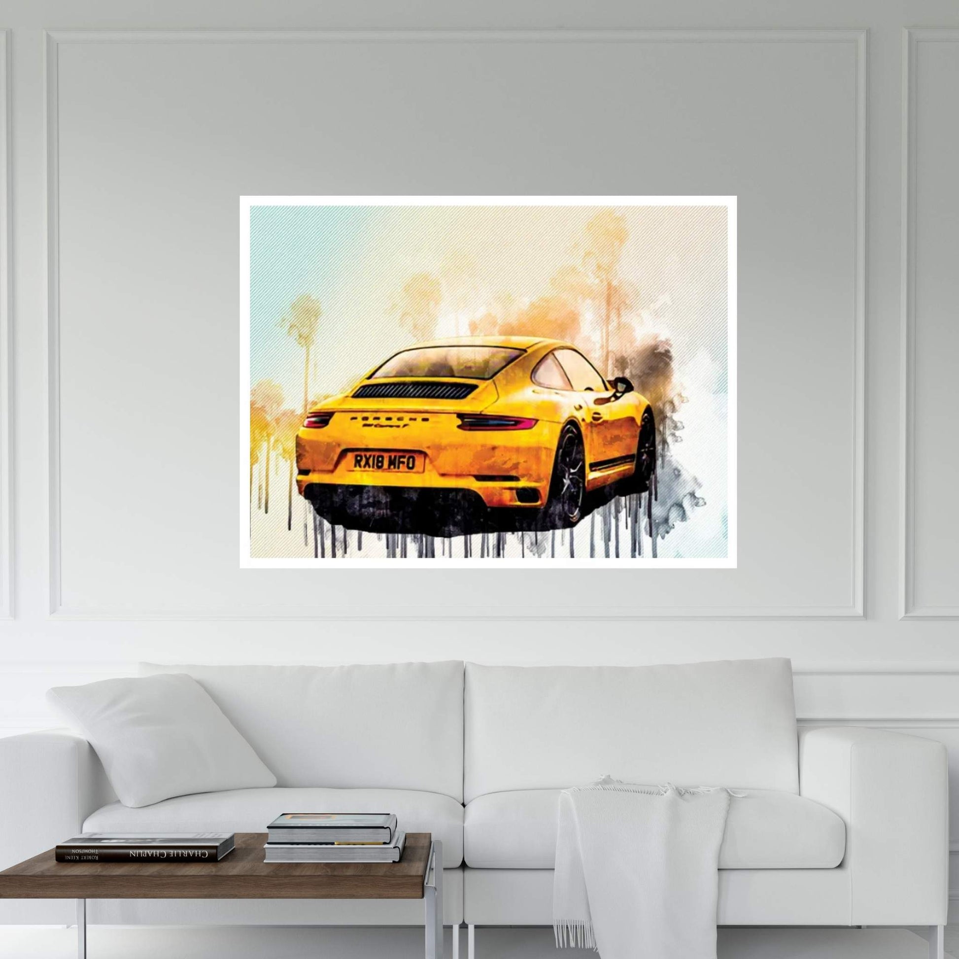 Porsche 911 Carrera T 2018 Yellow Sports Coupe Rear View Sports Car German Sports Cars Canvas Wall Art - Y Canvas