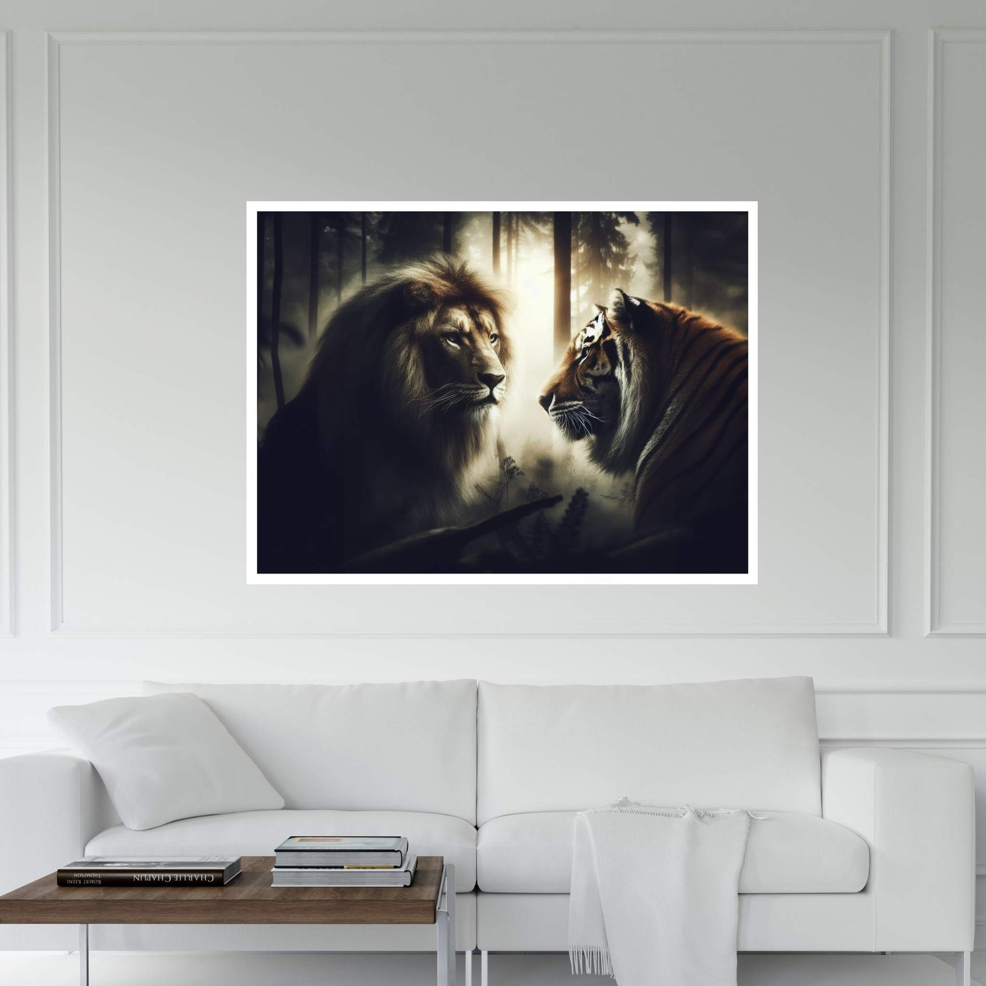 Lion and Tiger Couple Canvas Print Art,Animal Wall Art, Canvas Wall Art - Y Canvas
