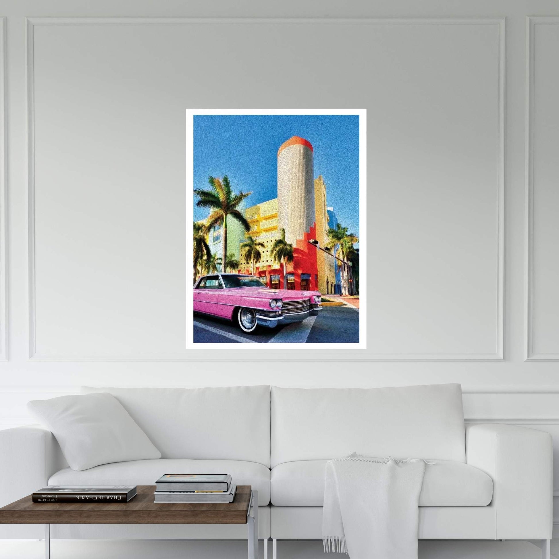 Pink Cadillac Miami Art District II Canvas Wall Art - Y Canvas