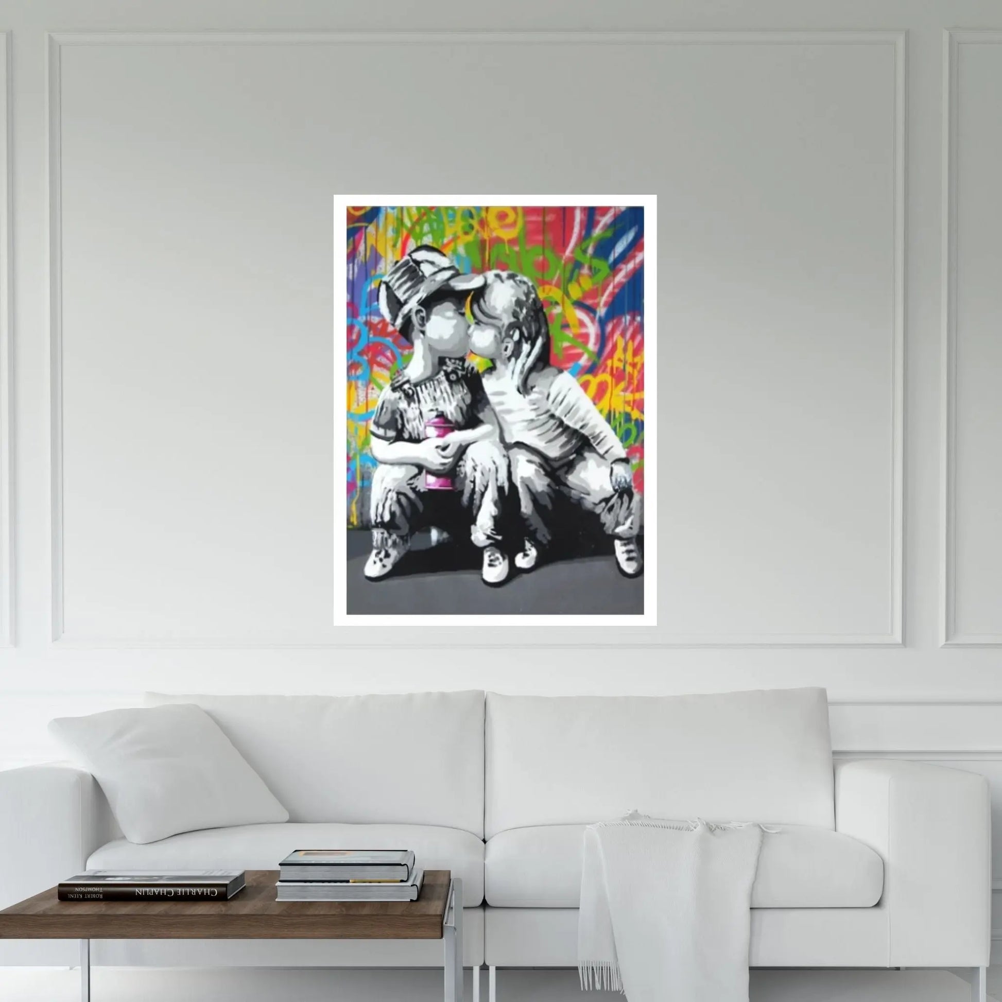 Banksy Art Canvas-Banksy Graffiti "Kids Sweet Kiss" Street Art Canvas Wall Art Poster Print Home Decor - Y Canvas