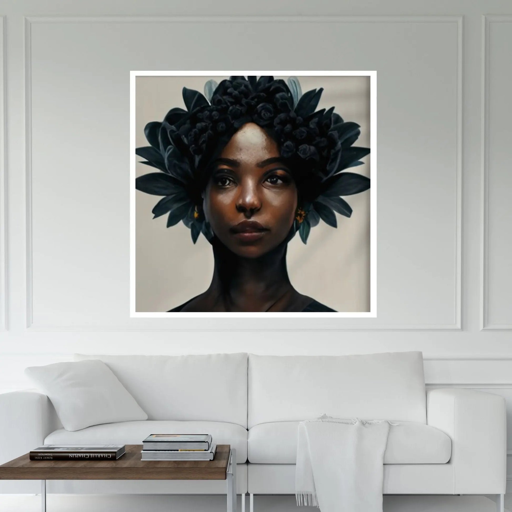 Black woman head flowers Canvas wall art,Black art, Black girl print, flower woman painting, Girl Flowers Poster - Y Canvas