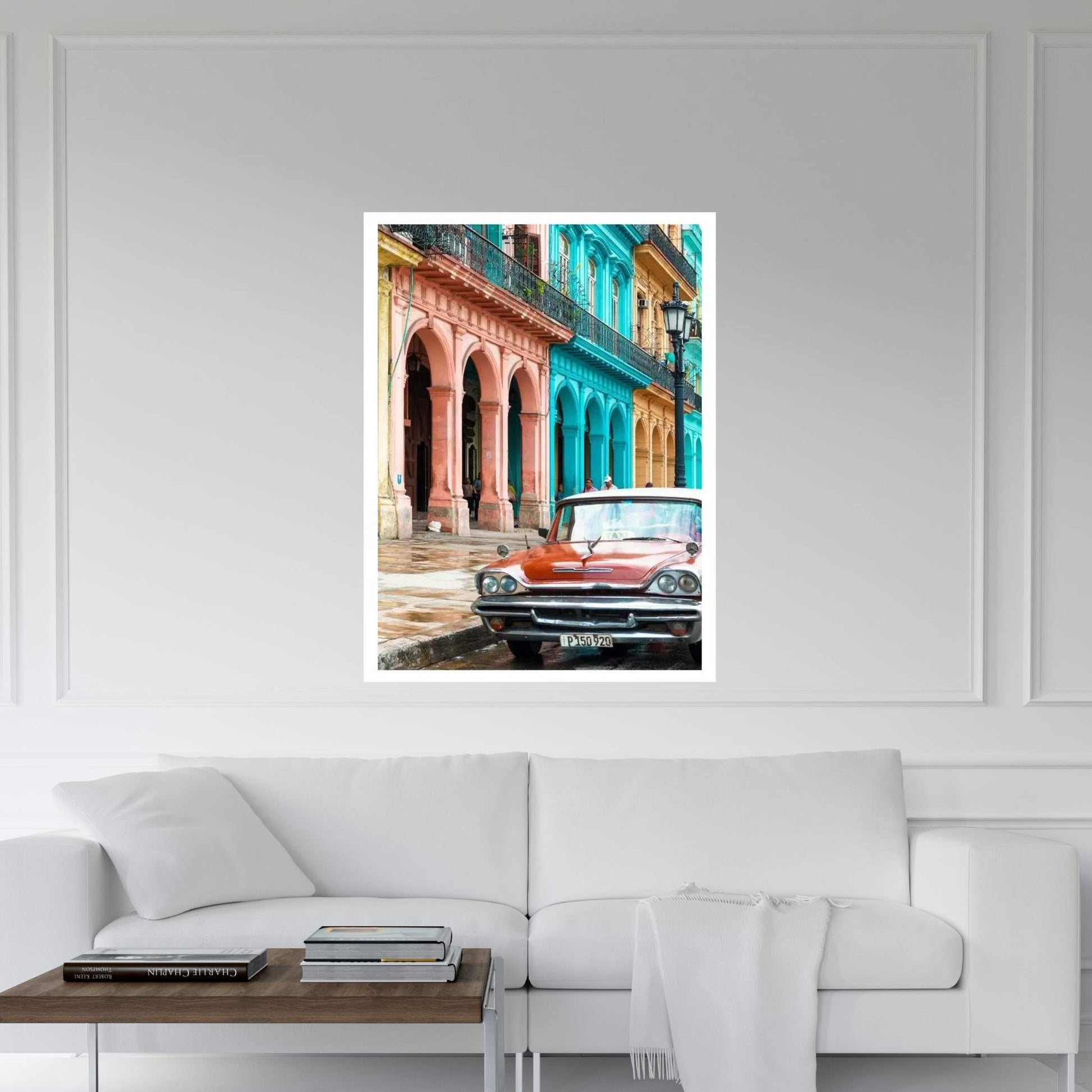 Colorful Buildings and Red Taxi Car Canvas Wall Art - Y Canvas