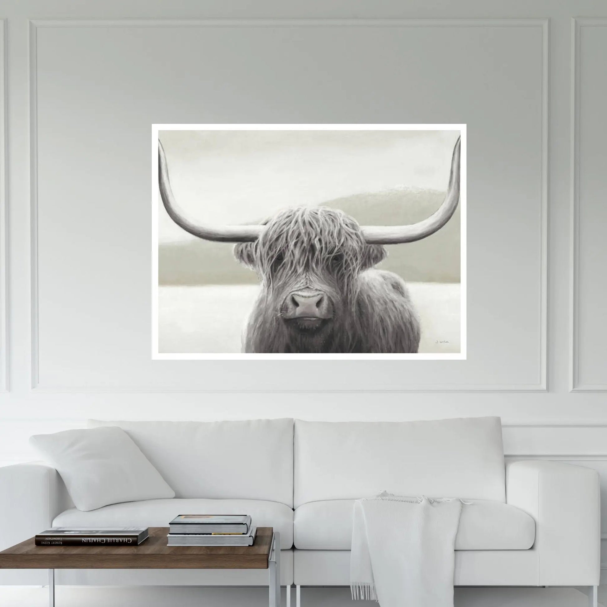Highland Cow Neutral Canvas Wall Art - Y Canvas