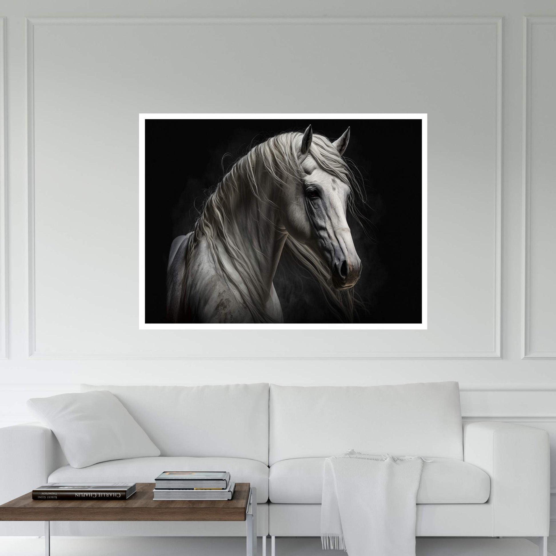 Beautiful White Horse Canvas Wall Art , Animal Wall Art - Y Canvas