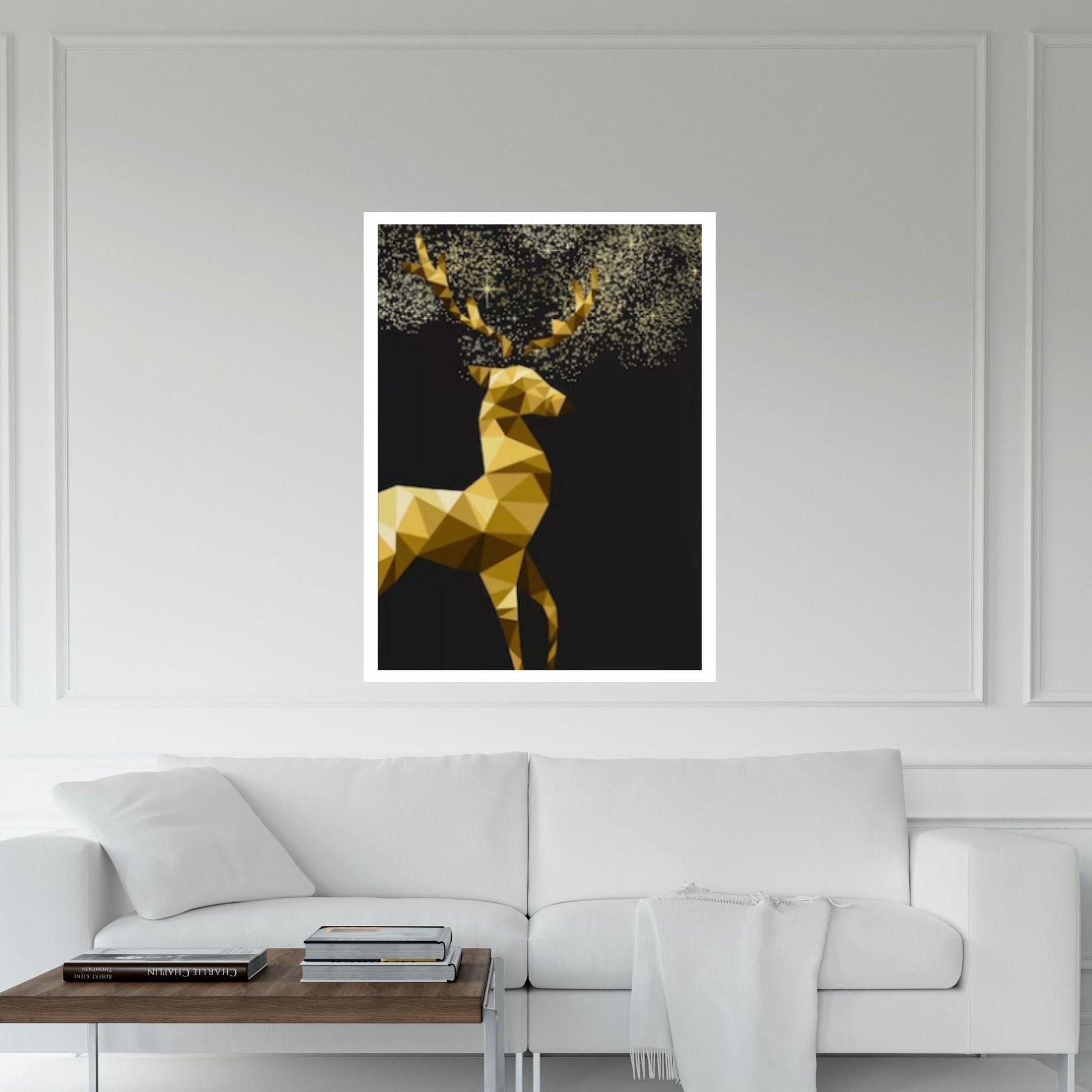 Gold Effect Abstract Deer Oil Painting on Canvas, Original and Stag Canvas Wall Art, Modern Animal Painting - Y Canvas
