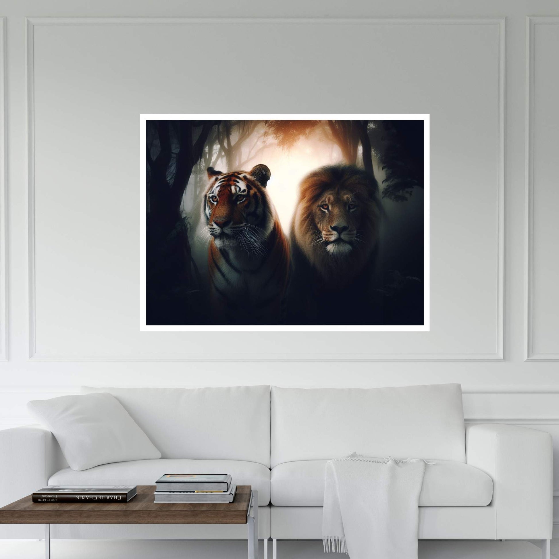 Lion and Tiger Couple Canvas Print Art,Animal Wall Art, Canvas Wall Art - Y Canvas