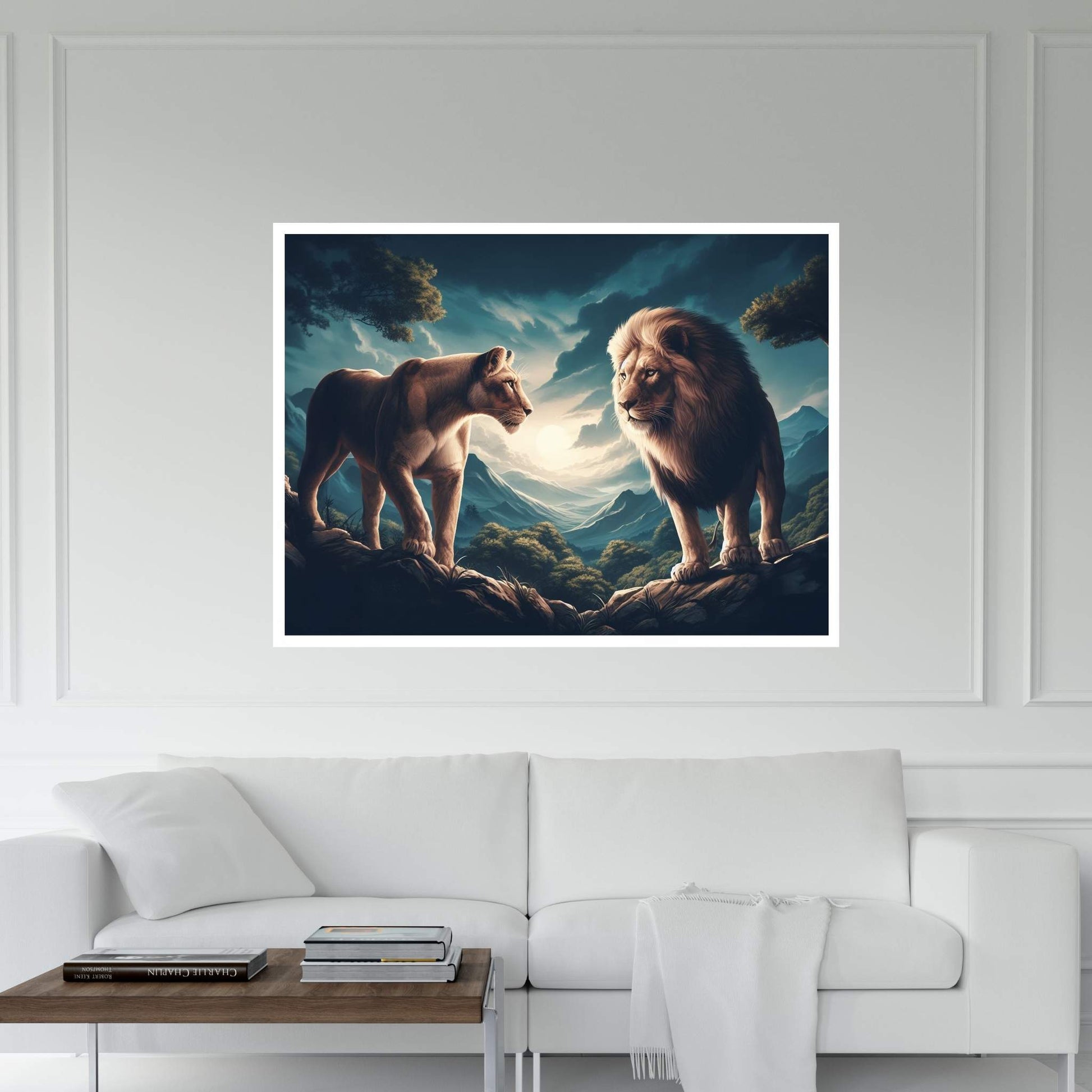 Lion and Tiger Couple Canvas Print Art,Animal Wall Art, Canvas Wall Art - Y Canvas