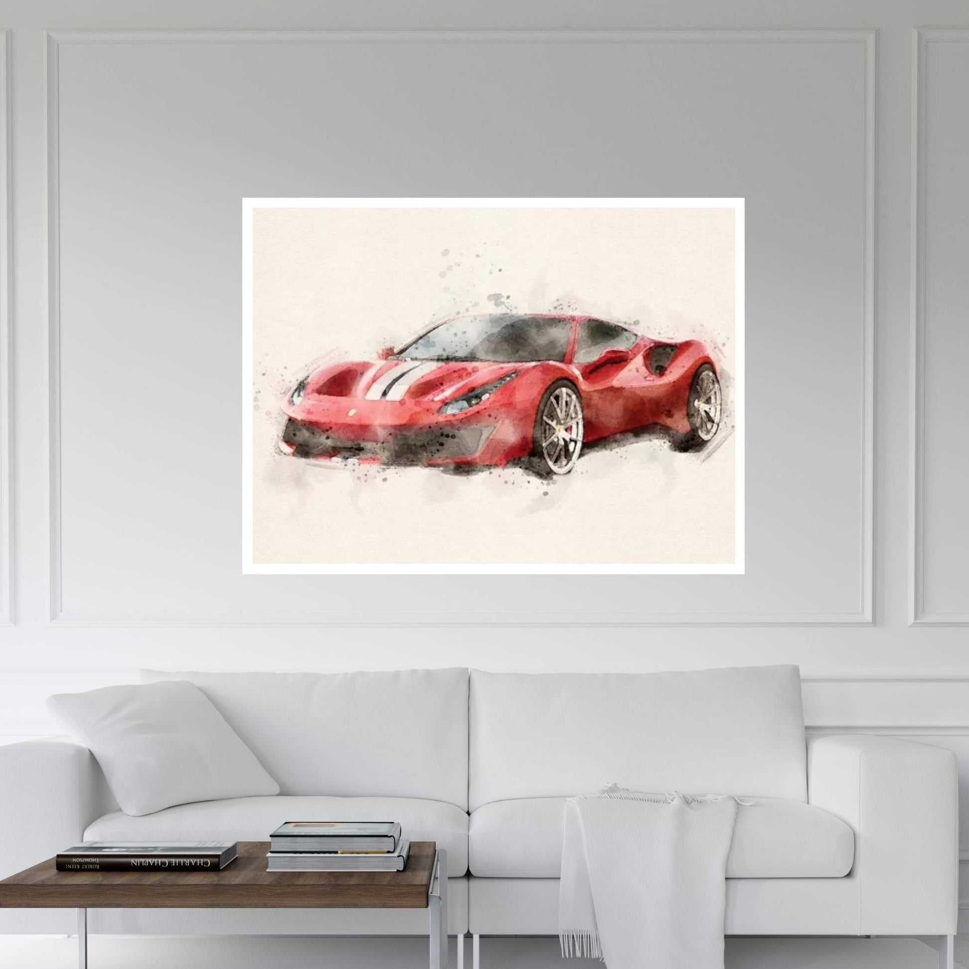 Ferrari 488 In Watercolor Canvas Wall Art - Y Canvas
