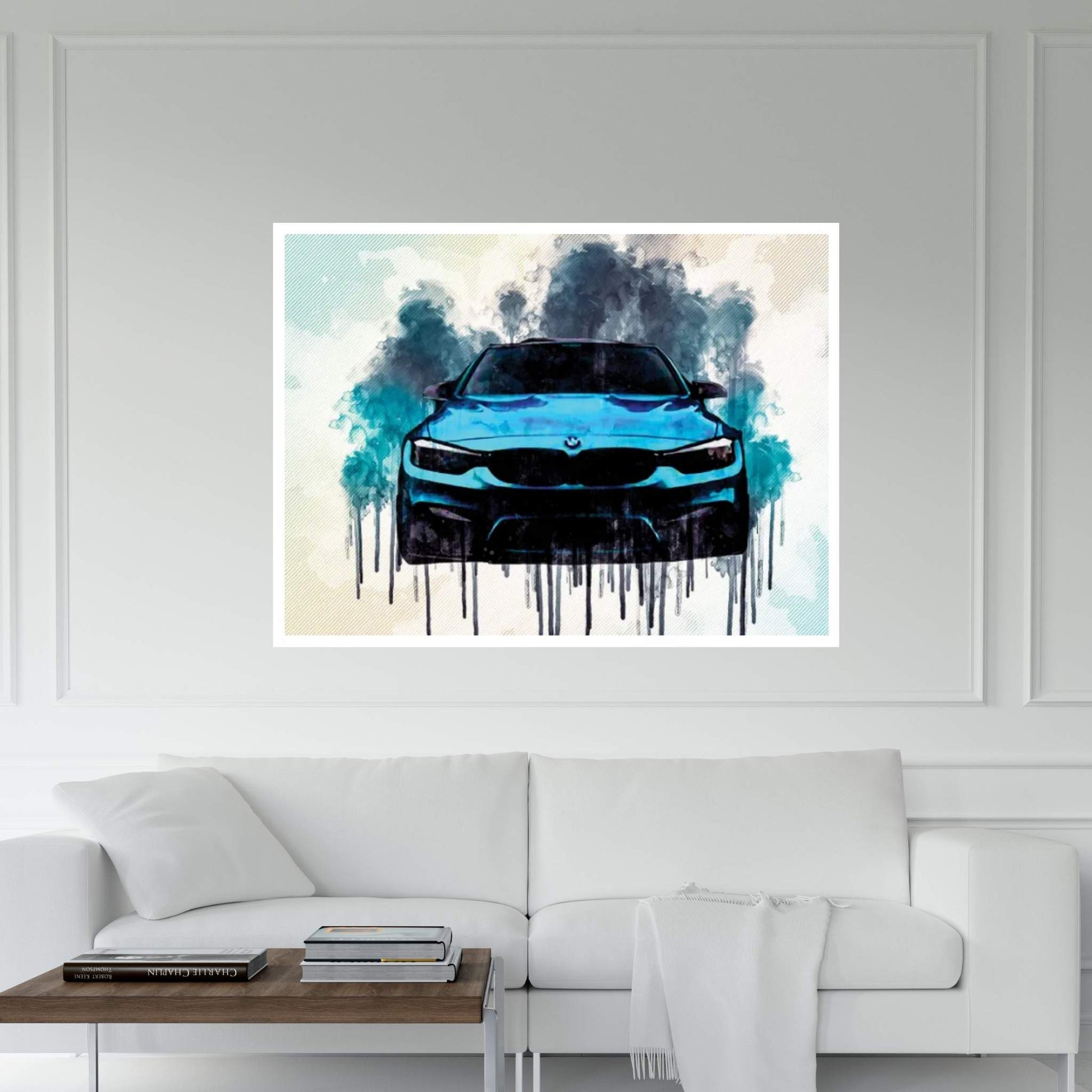 Bmw M3 2018 F80 Front View Tuning M Package Bright Blue Canvas Wall Art - Y Canvas