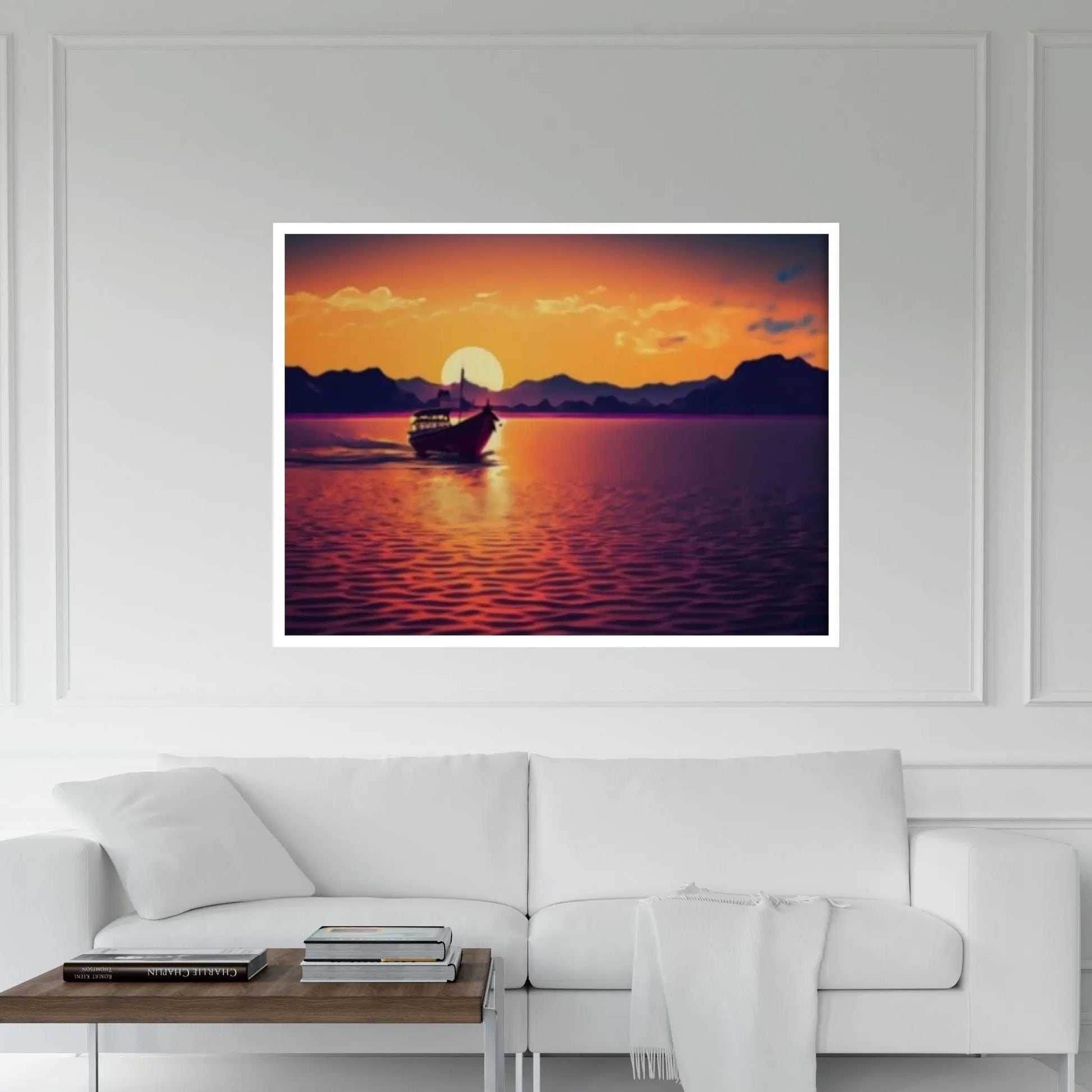 Sunset and Boat Canvas Wall Art, Home Decor Landscape Art Print - Y Canvas