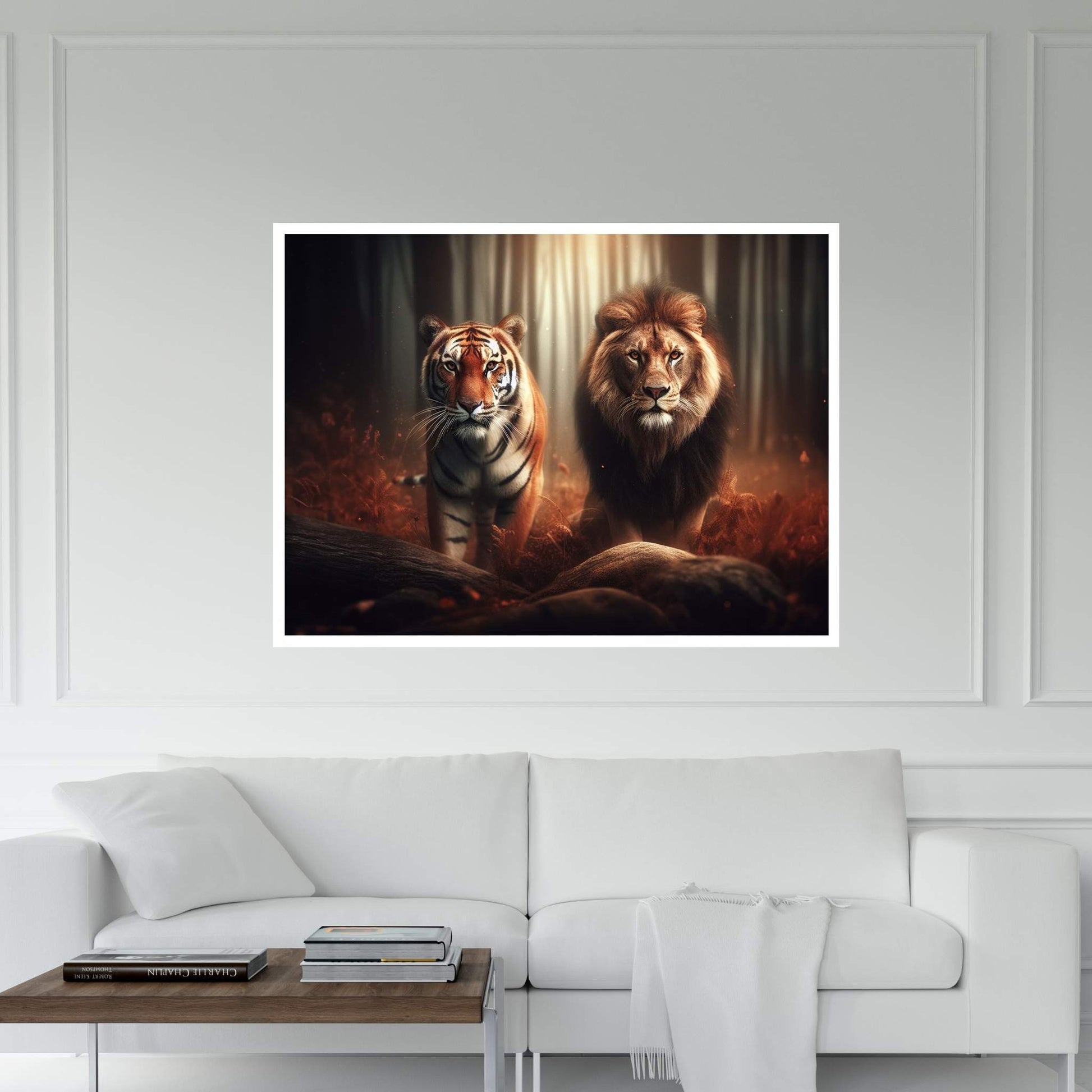 Lion and Tiger Couple Canvas Print Art,Animal Wall Art, Canvas Wall Art - Y Canvas