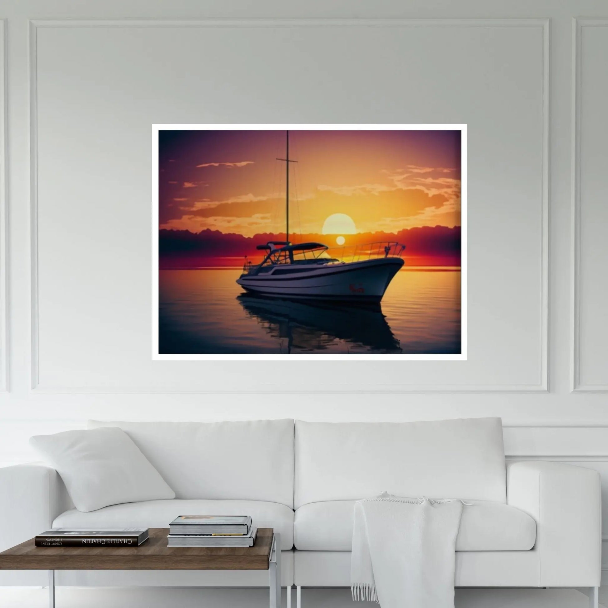 Sunset and Boat Canvas Wall Art, Home Decor Landscape Art Print - Y Canvas