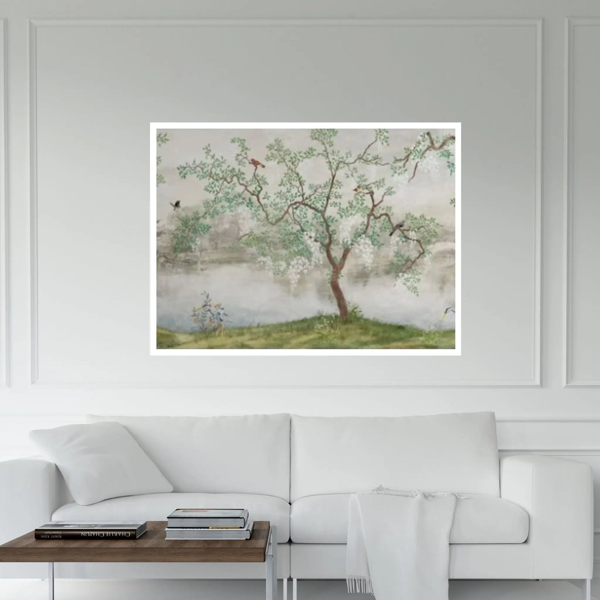 Japanese Landscape Painting of Pine Trees Canvas Wall Art,Distant Mountains,Cloud and Sunrise.Japanese Painting - Y Canvas