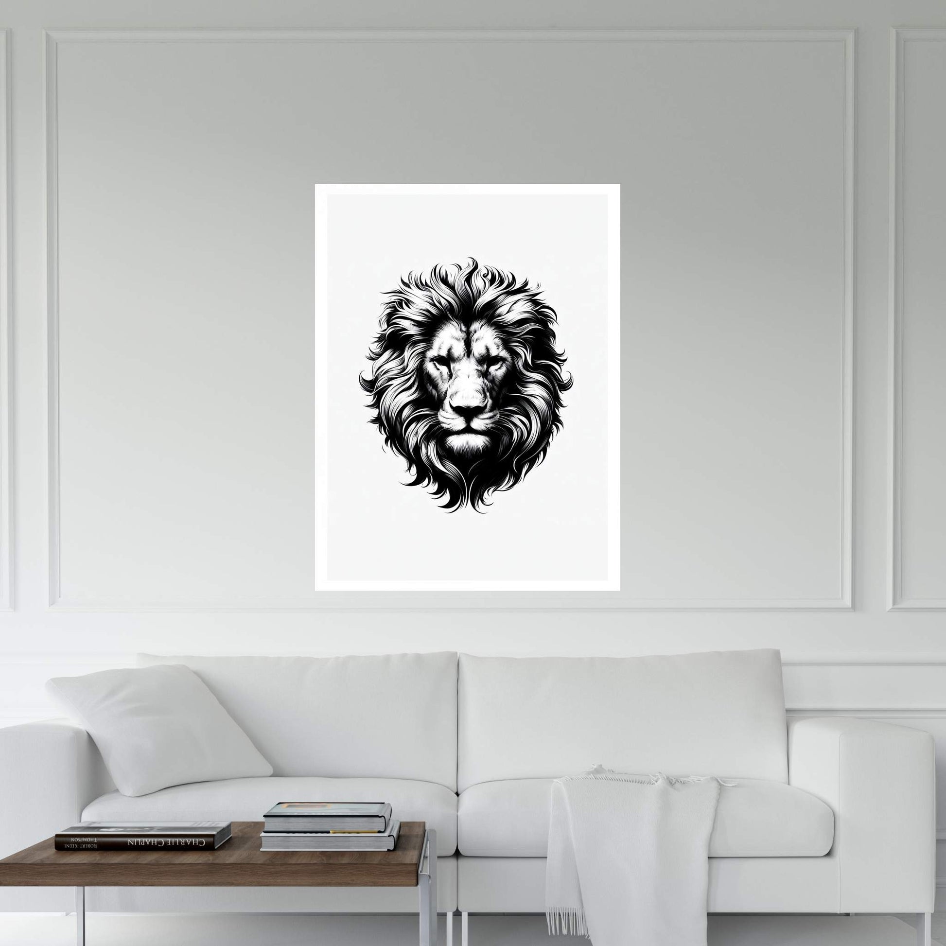 Lion White Black Canvas Wall Art - Y Canvas