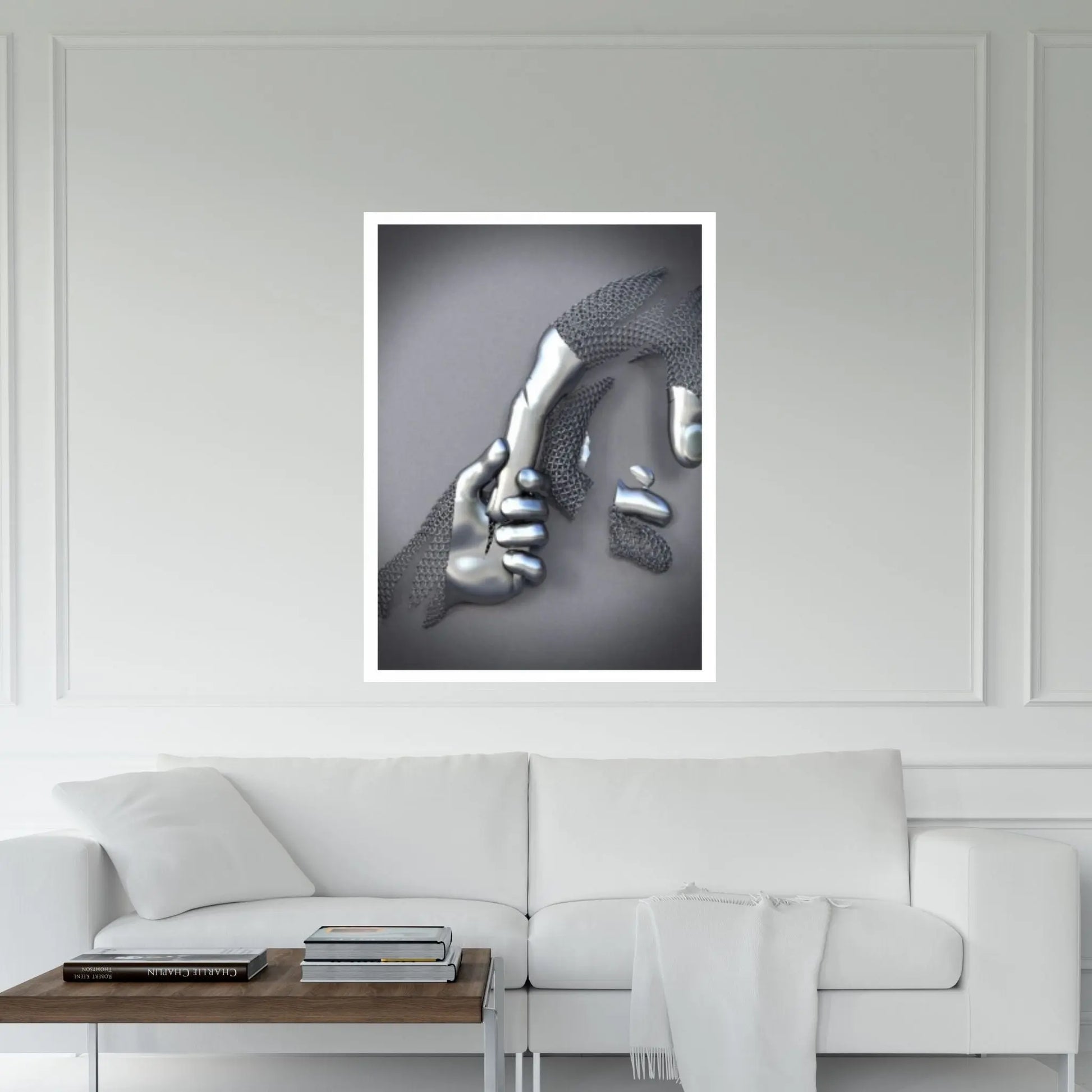 Large 3D Effect Metalic Silver Effect Hand Love Metallic Canvas - Y Canvas