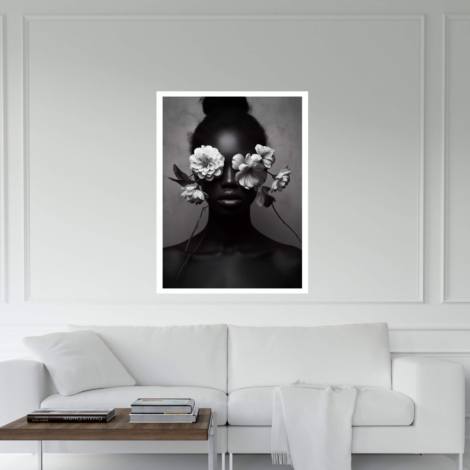 African Black Woman Canvas Flower Portrait Canvas Wall Art - Y Canvas