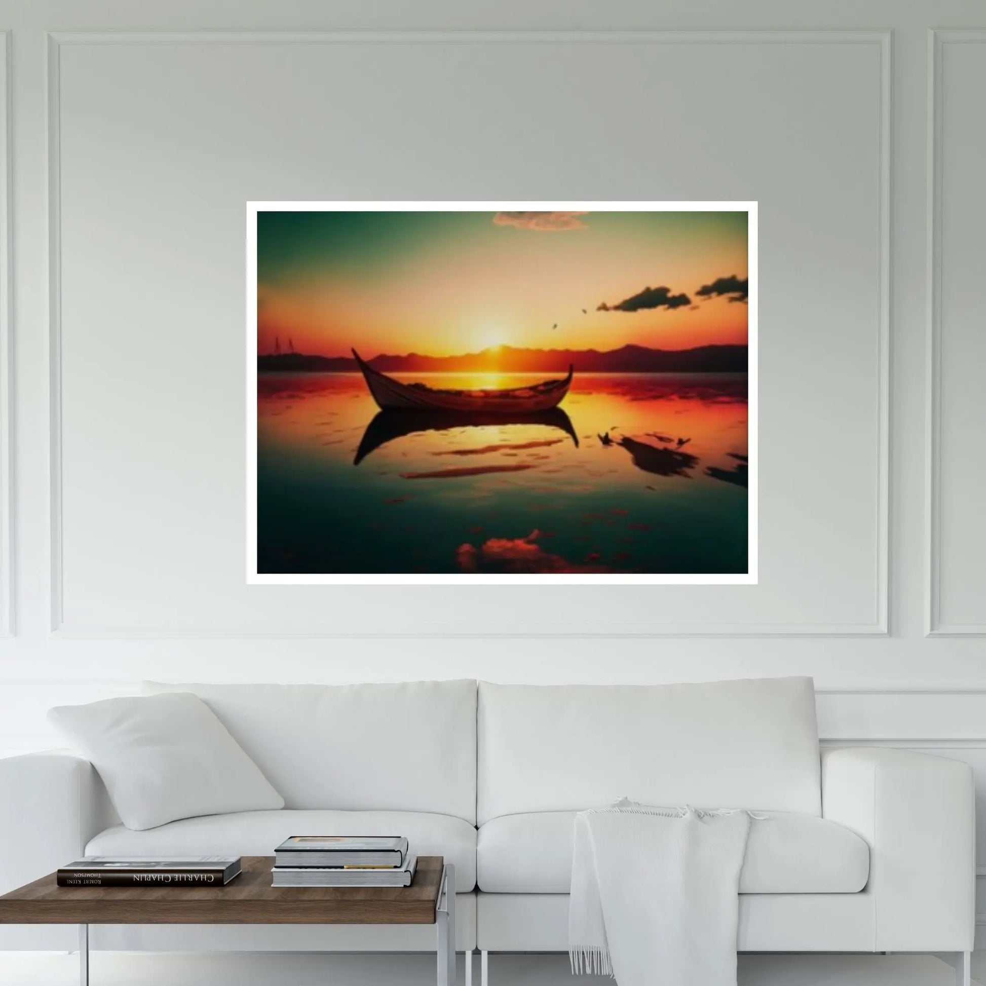 Sunset and Boat Canvas Wall Art, Home Decor Landscape Art Print - Y Canvas
