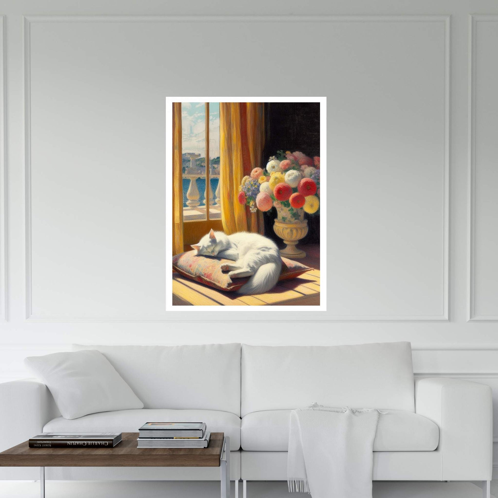Le Chat Blanc The White Cat Abstract Reproduction Canvas Wall Art - Y Canvas