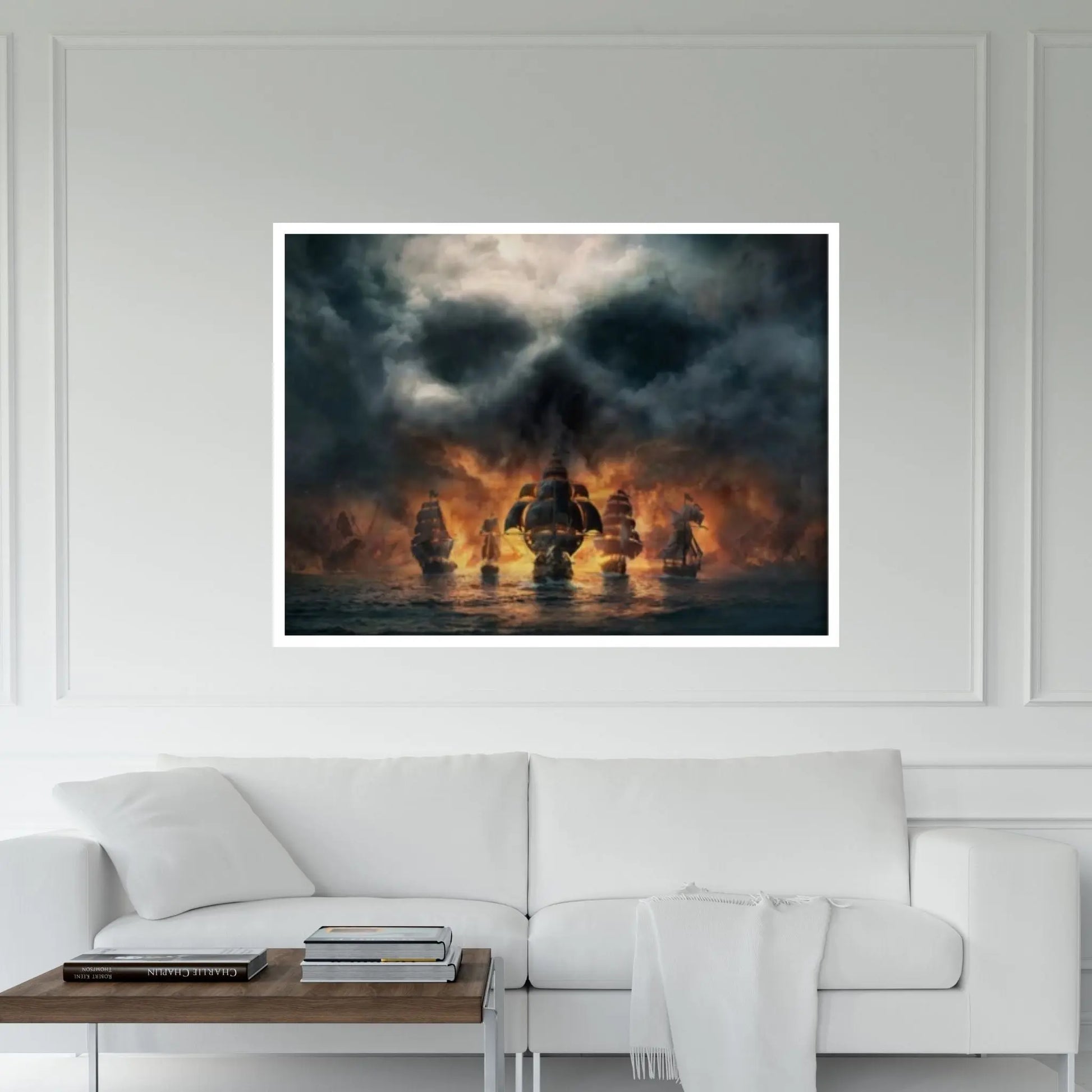 Large Dark Sea Pirates Ship Canvas Wall Art, Pirates Canvas Wall Print, Corsair on Sea Wall Hangings - Y Canvas