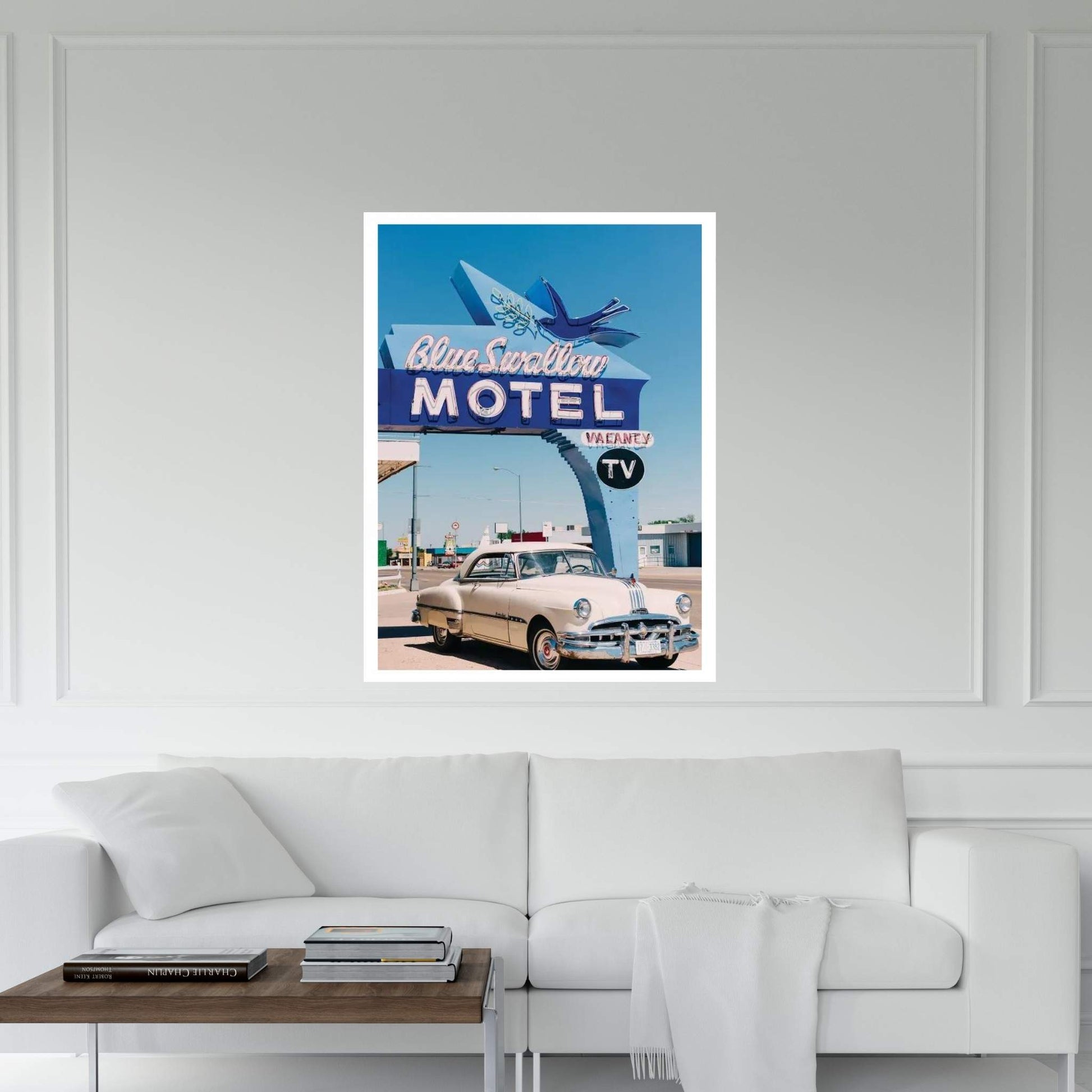 Blue Swallow Motel Canvas Wall Art - Y Canvas
