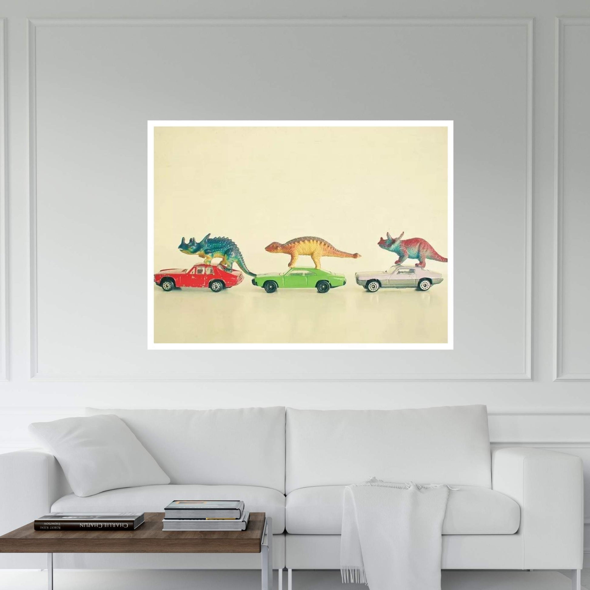 Dinosaurs Ride Cars Canvas Wall Art - Y Canvas