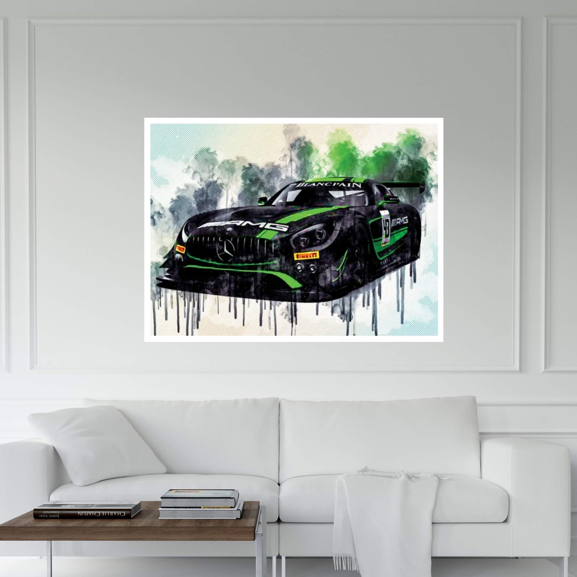 Mercedes-Amg 2018 Dtm Front View Strakka Racing Black Green Sports German Sports Cars Canvas Wall Art - Y Canvas