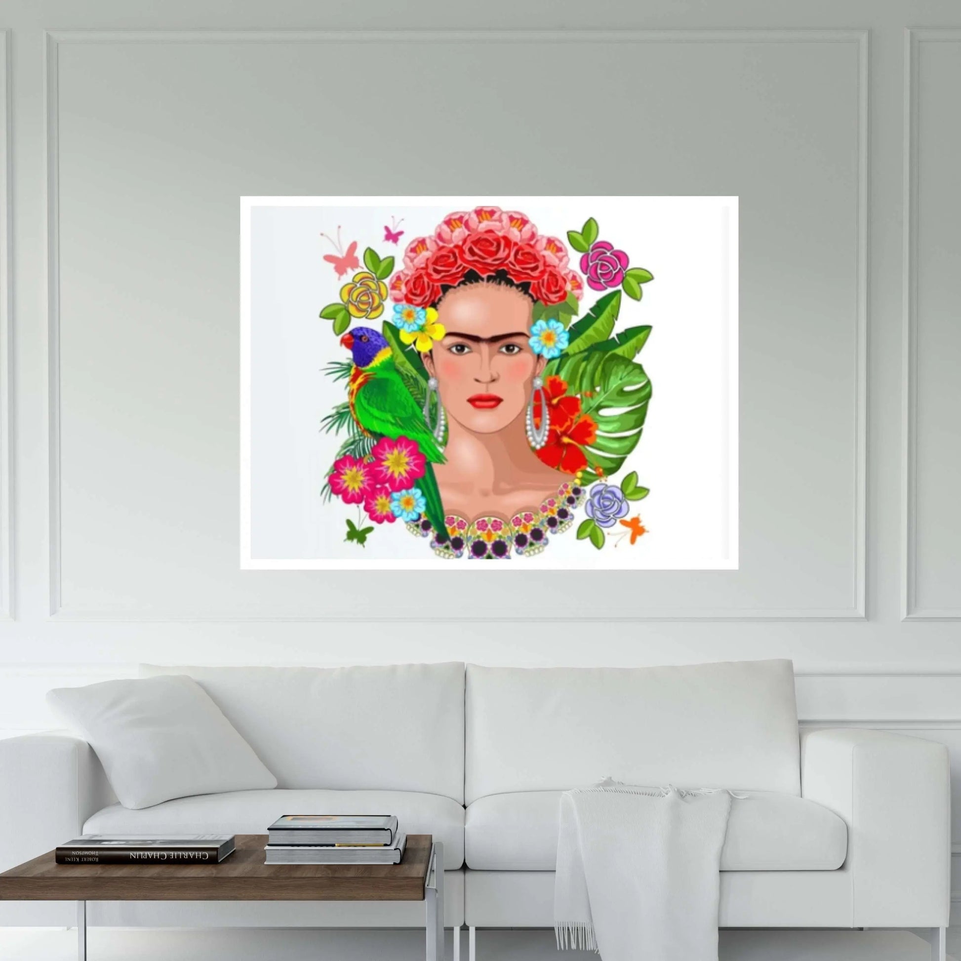 Frida Kahlo Art Canvas Wall Art -Poster/Printed Picture Wall Art Holding a Cup of Tea & Cigarette Decoration - Y Canvas
