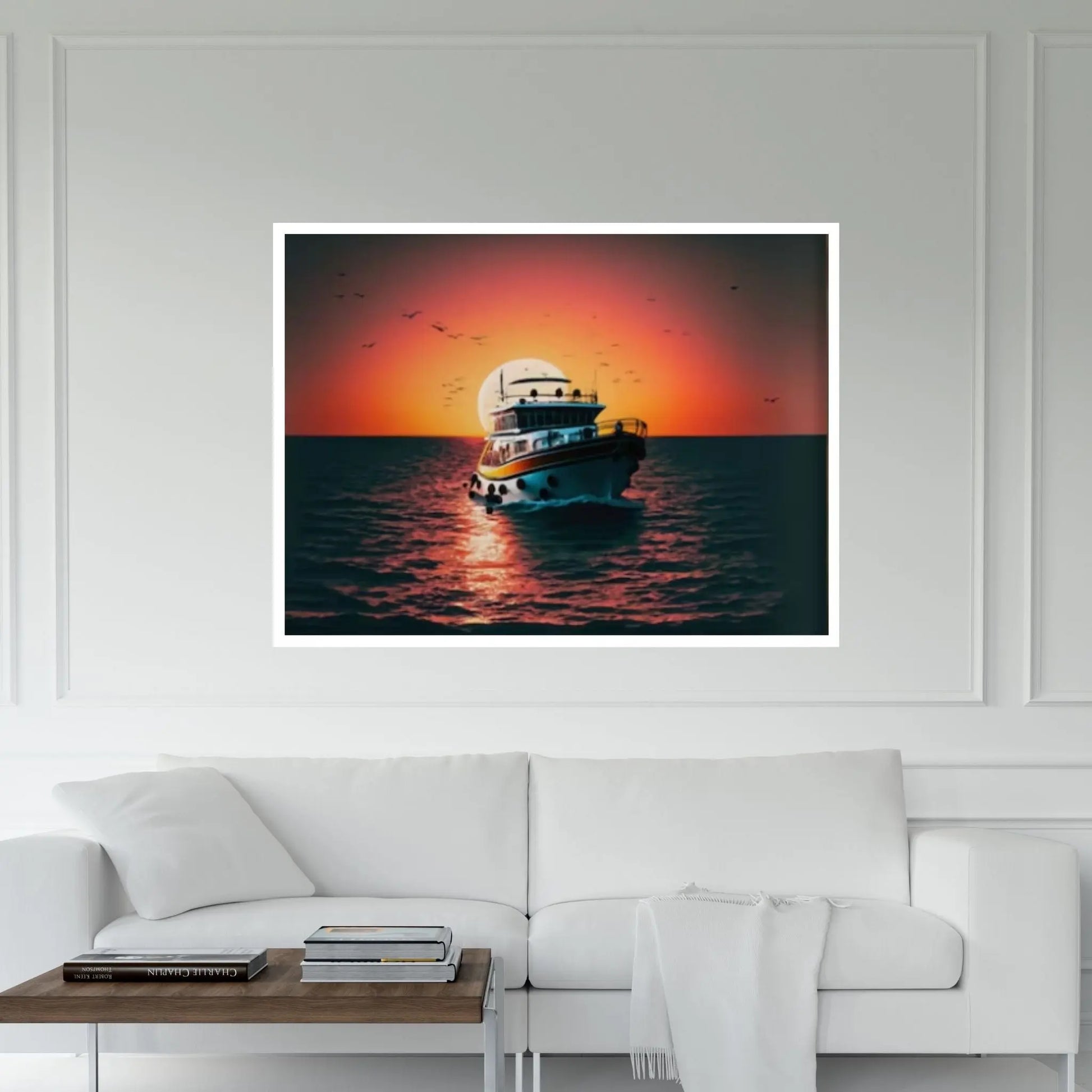 Sunset and Boat Canvas Wall Art, Home Decor Landscape Art Print - Y Canvas
