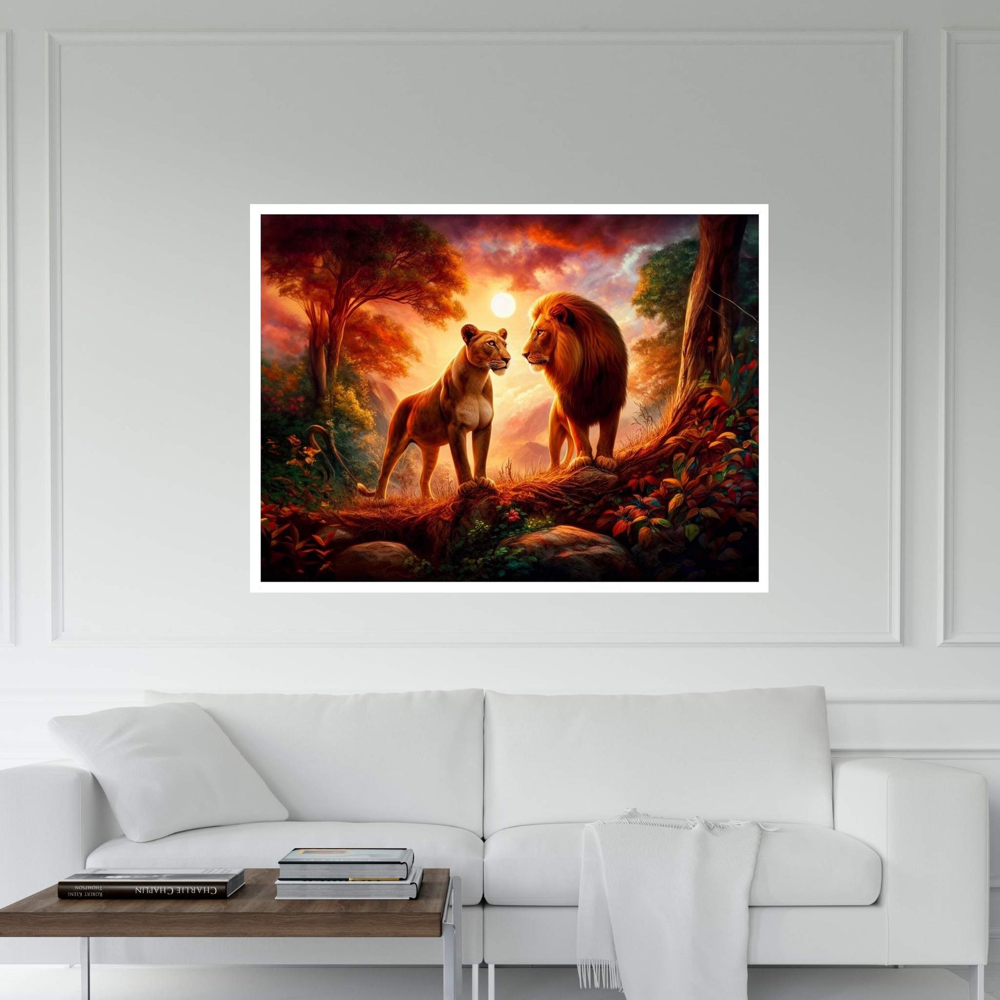 Lion and Tiger Couple Canvas Print Art,Animal Wall Art, Canvas Wall Art - Y Canvas