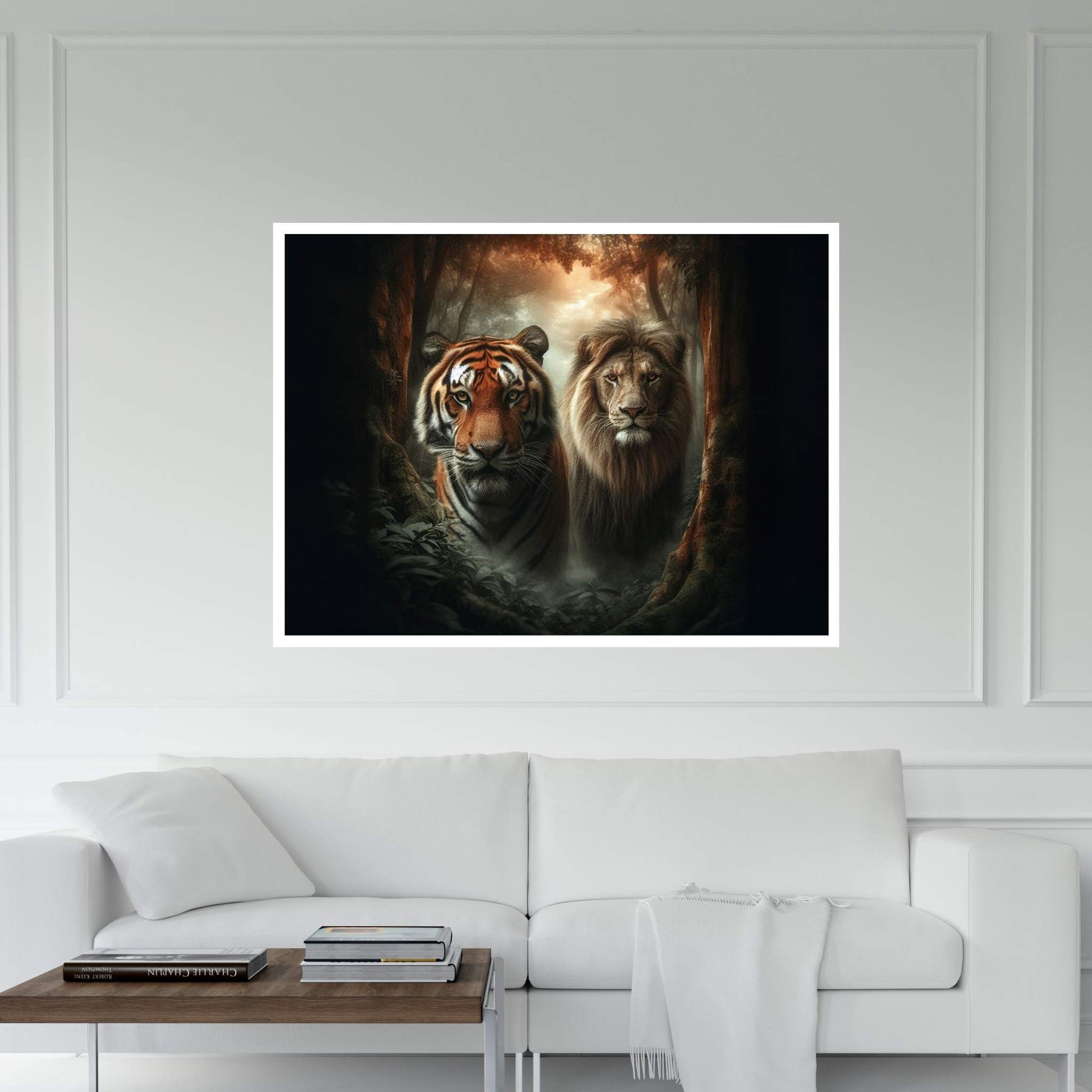 Lion and Tiger Couple Canvas Print Art,Animal Wall Art, Canvas Wall Art - Y Canvas
