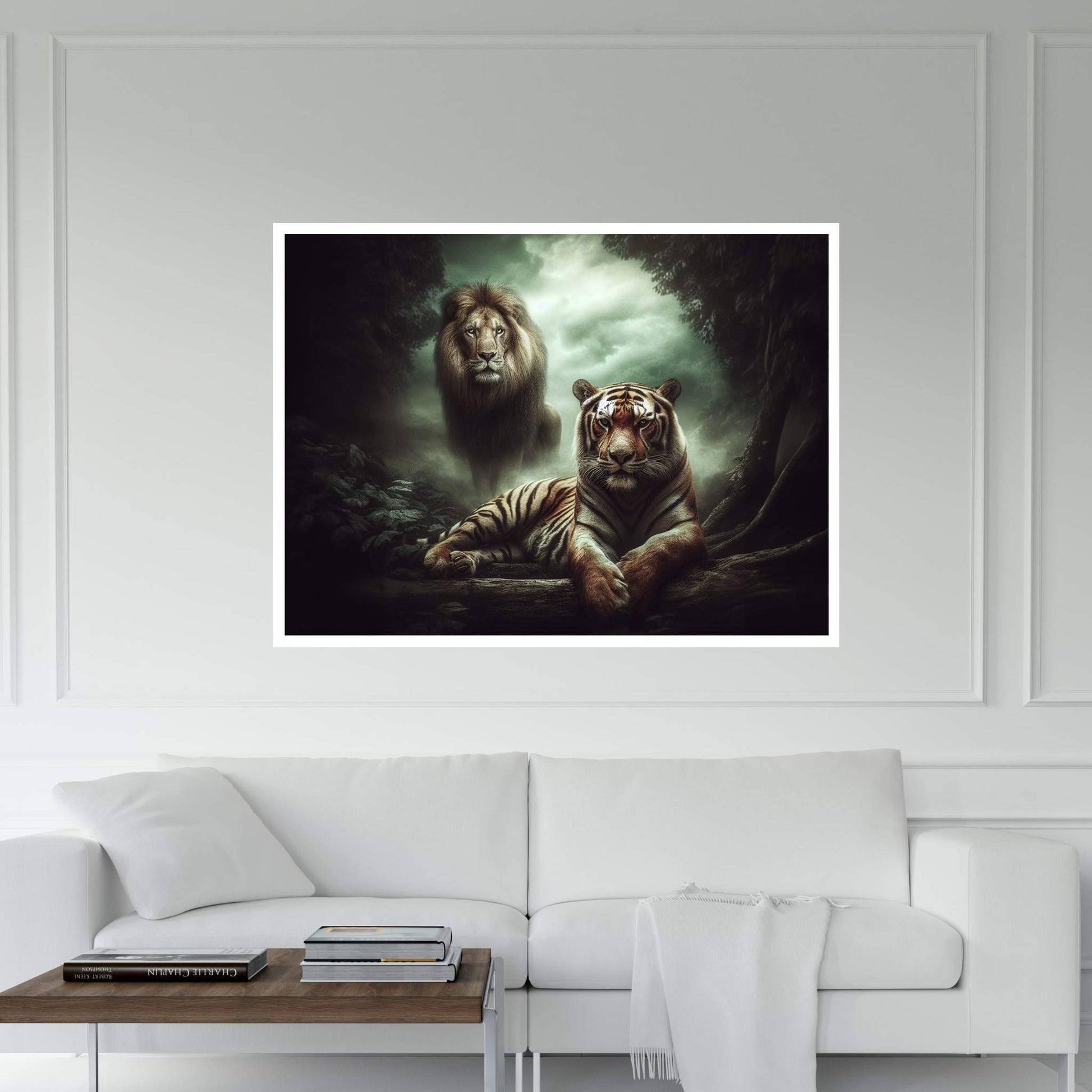 Lion and Tiger Couple Canvas Print Art,Animal Wall Art, Canvas Wall Art - Y Canvas