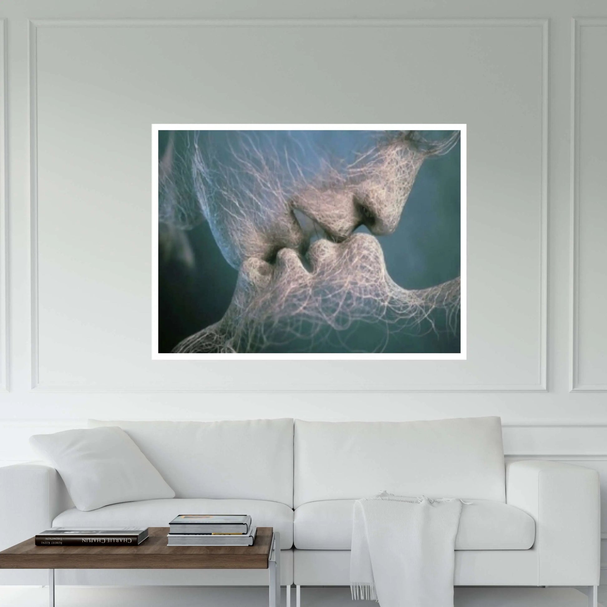 Touching Lips Wall Decor,Canvas Wall Art, Wall Hanging, Lovers Kiss Romantic - Y Canvas