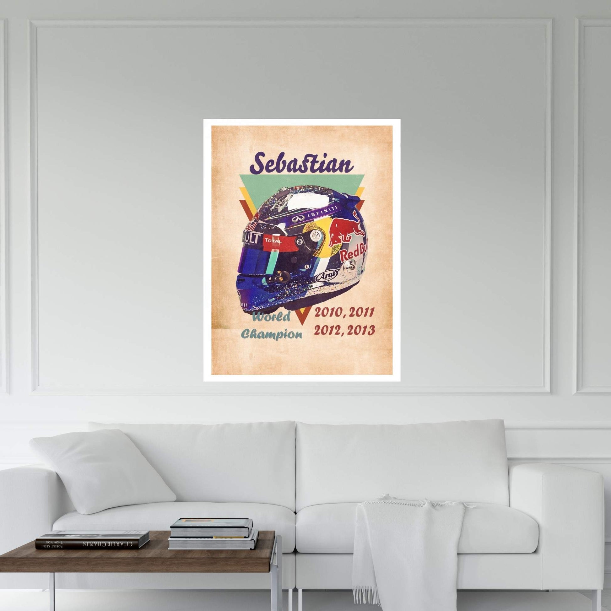 Sebastian Vettel's Helmet Retro Canvas Wall Art - Y Canvas