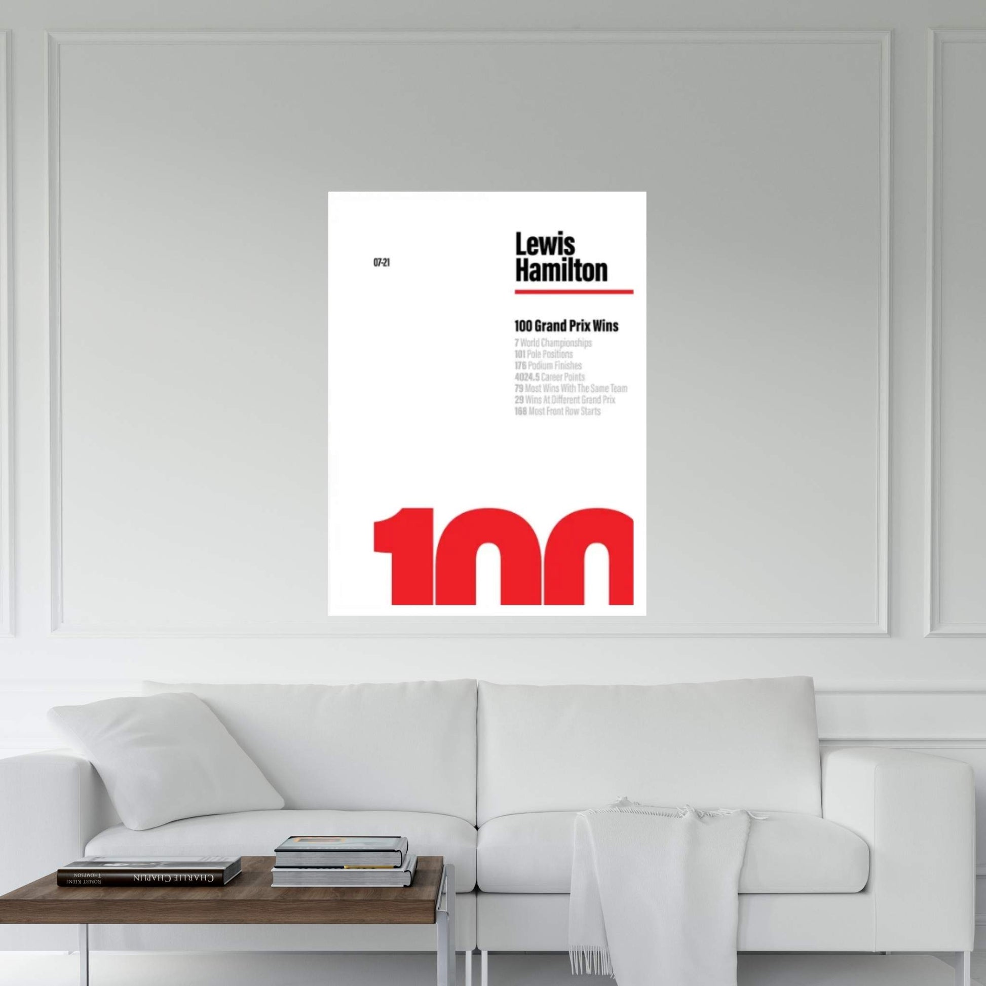 Lewis Hamilton 100 Wins (Red/White) Canvas Wall Art - Y Canvas