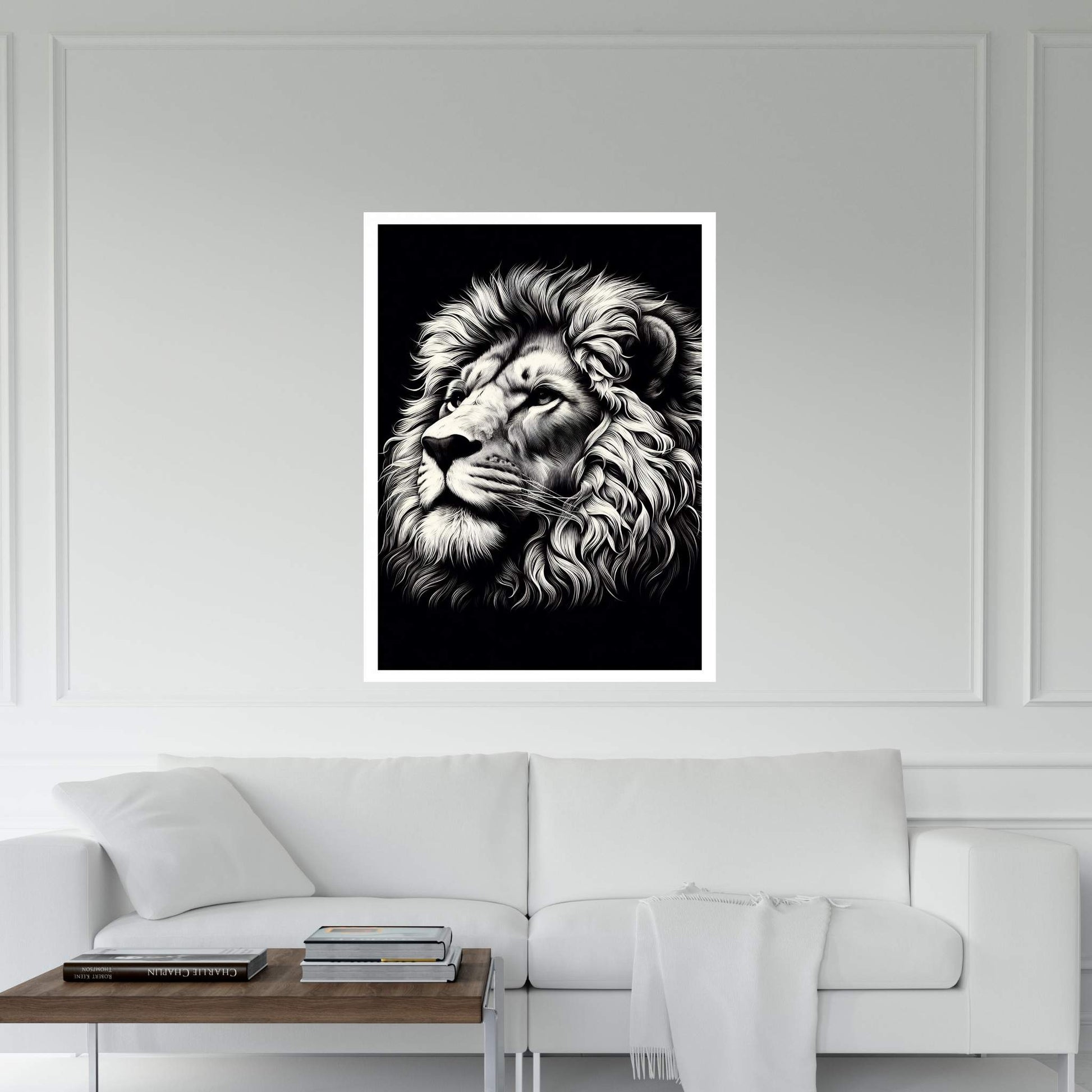 Lion White Black Canvas Wall Art - Y Canvas