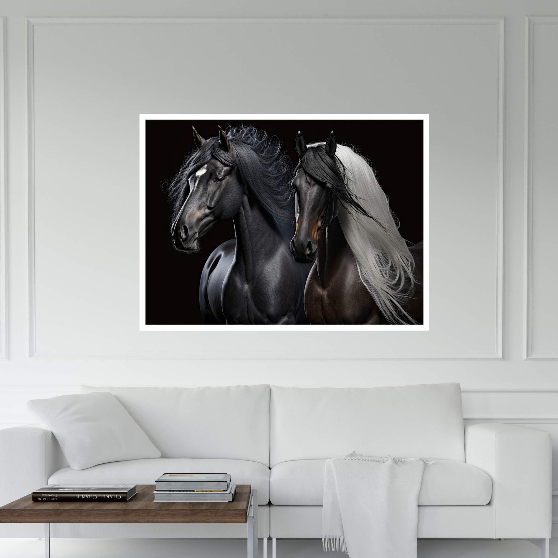 Brown and Black Horse Double Horse Canvas Wall Art Animal Art - Y Canvas