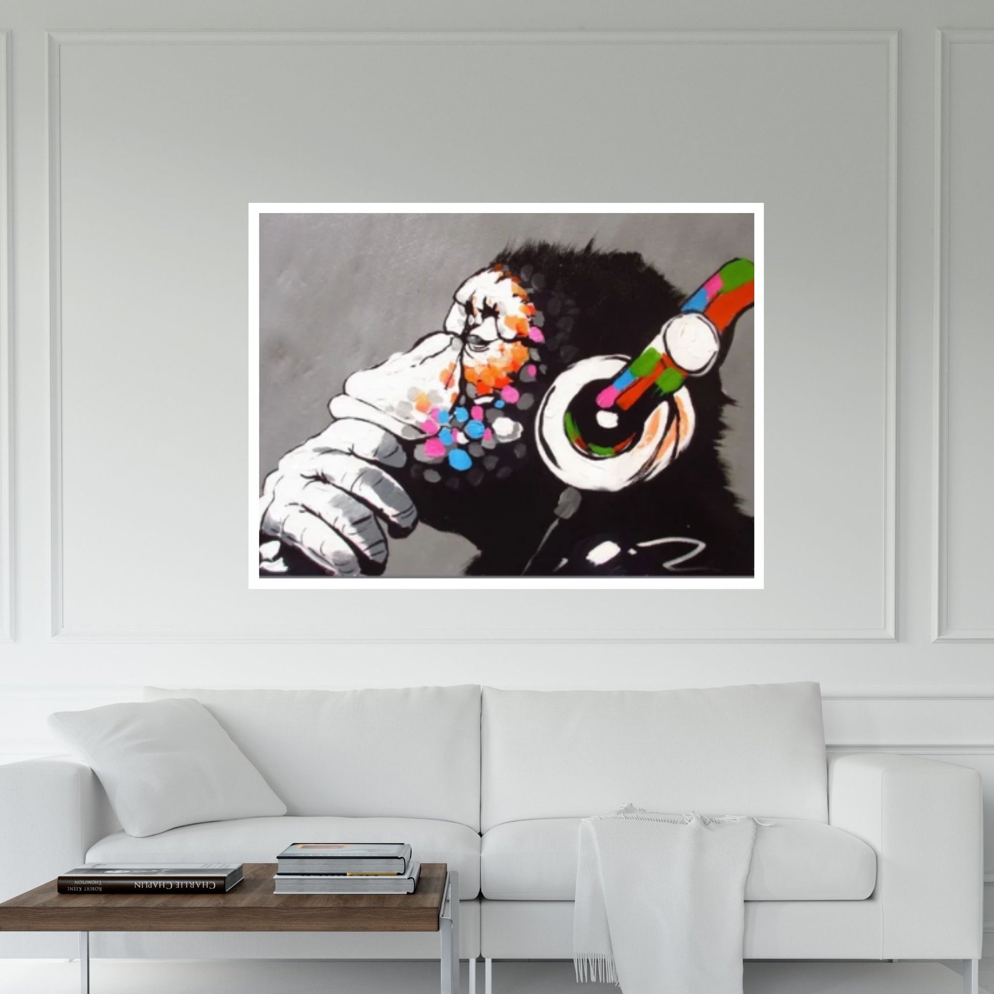 Banksy Dj Monkeycanvas Wall Art, Thinking Monkey Canvas Print, Headphone Monkey - Y Canvas