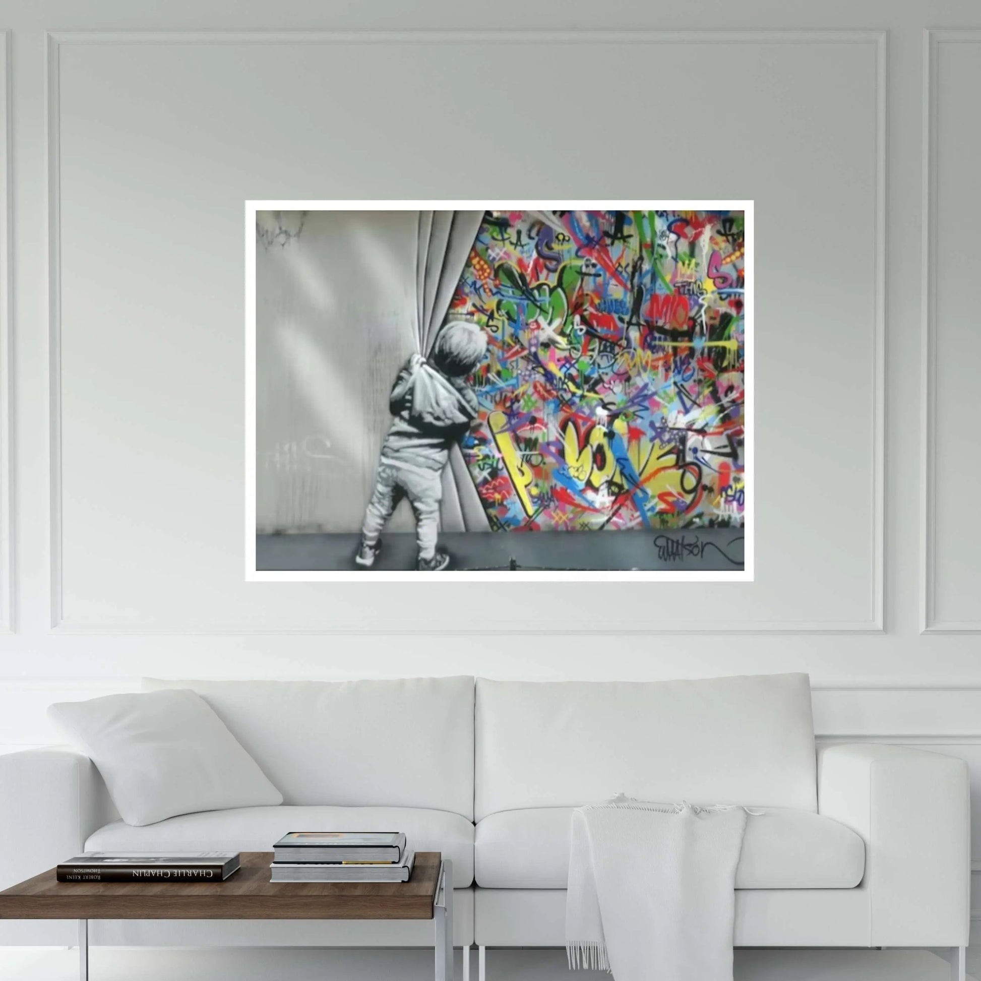 Large Behind the Curtain, Kids Wall Decor,Canvas Art Print , Urban Style Canvas, Child Graffiti - Y Canvas