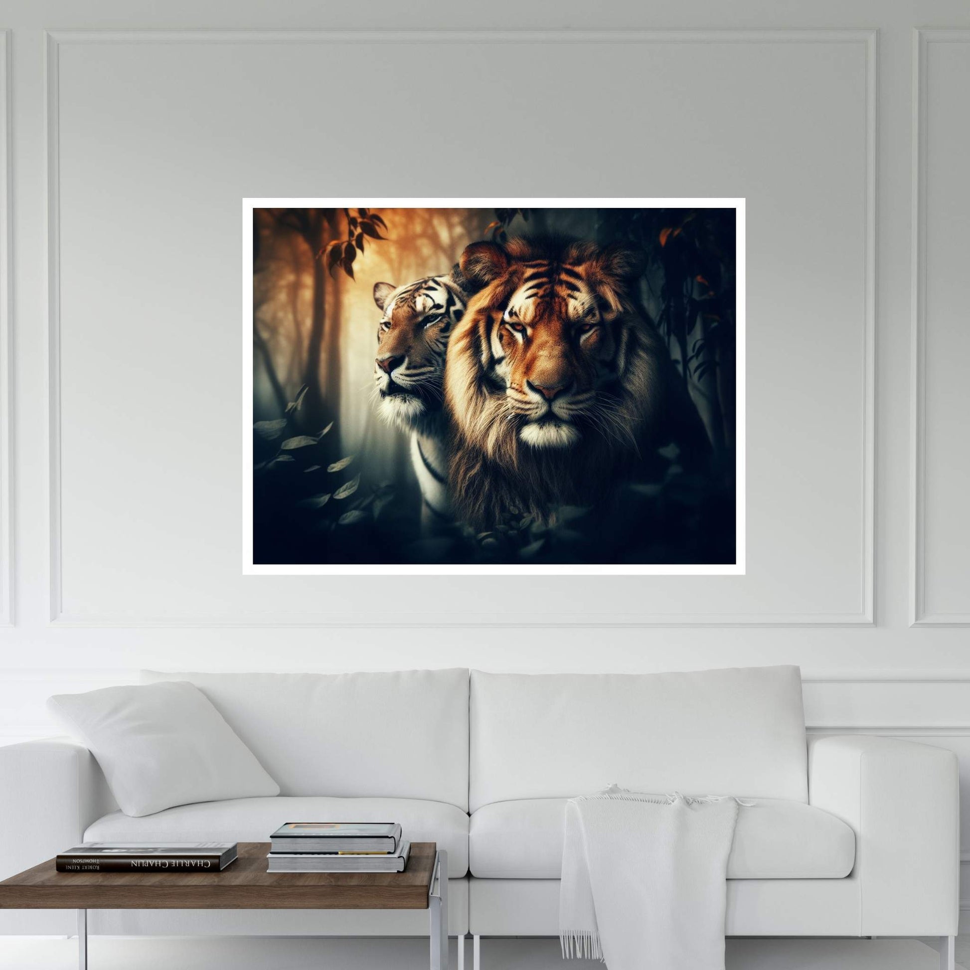 Lion and Tiger Couple Canvas Print Art,Animal Wall Art, Canvas Wall Art - Y Canvas