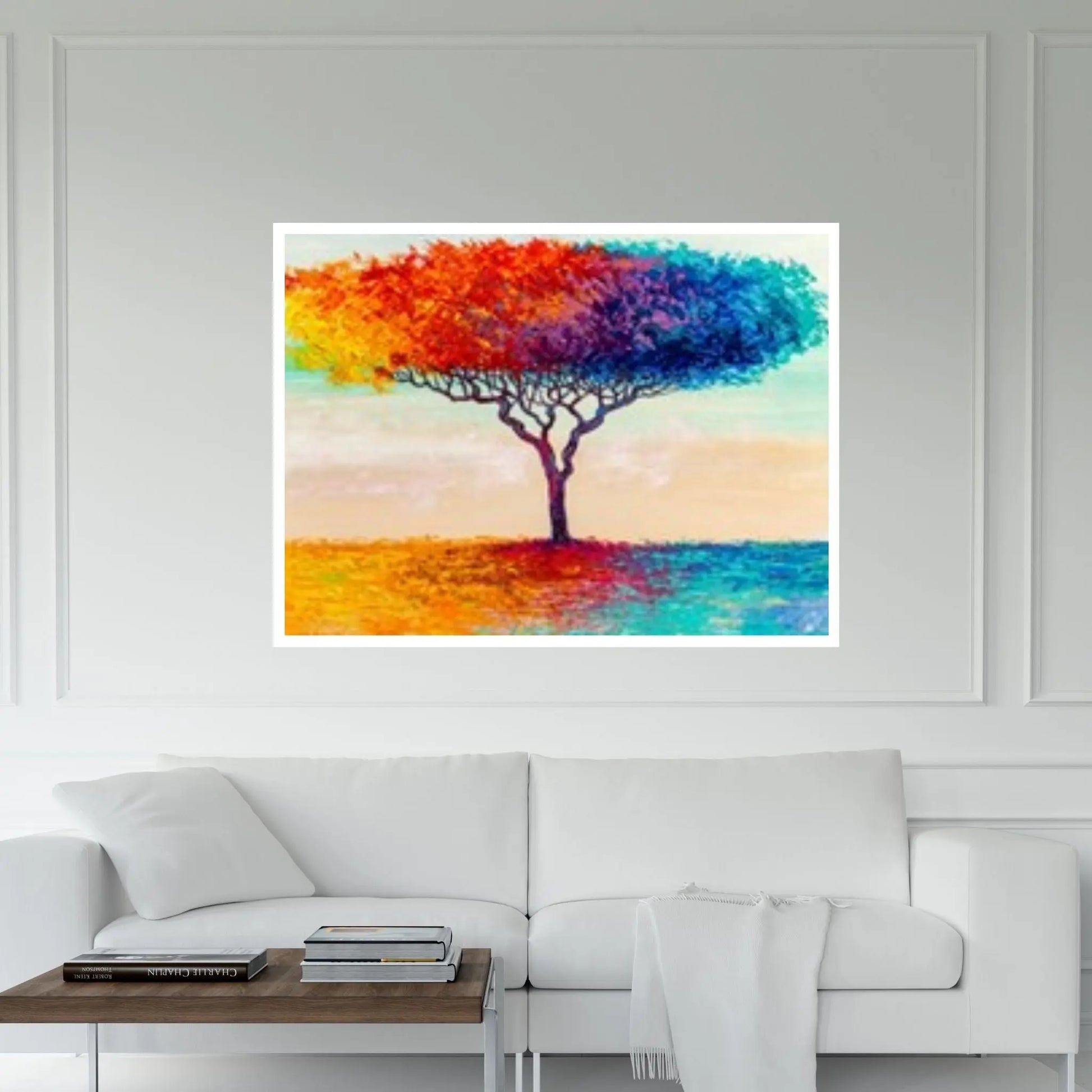 Colorful Tree Oil Painting On Canvas Red & Blue Tree Wall Art Custom Canvas Wall Art Textured Wall Art Canvas WAll Art - Y Canvas