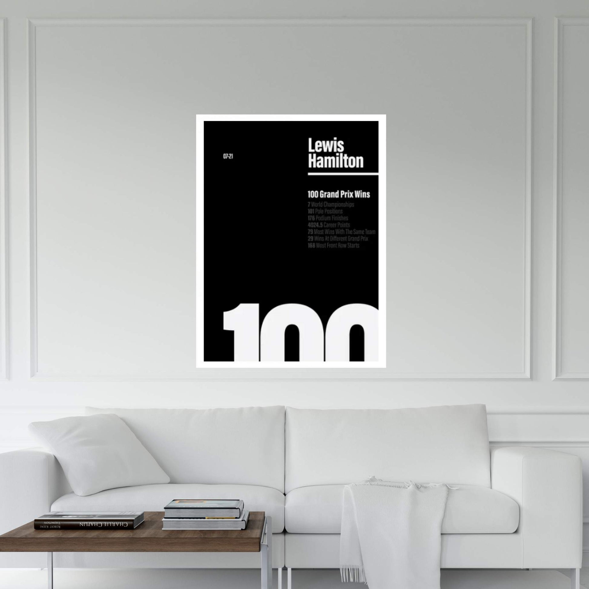 Lewis Hamilton 100 Wins (White/Black) Canvas Wall Art - Y Canvas