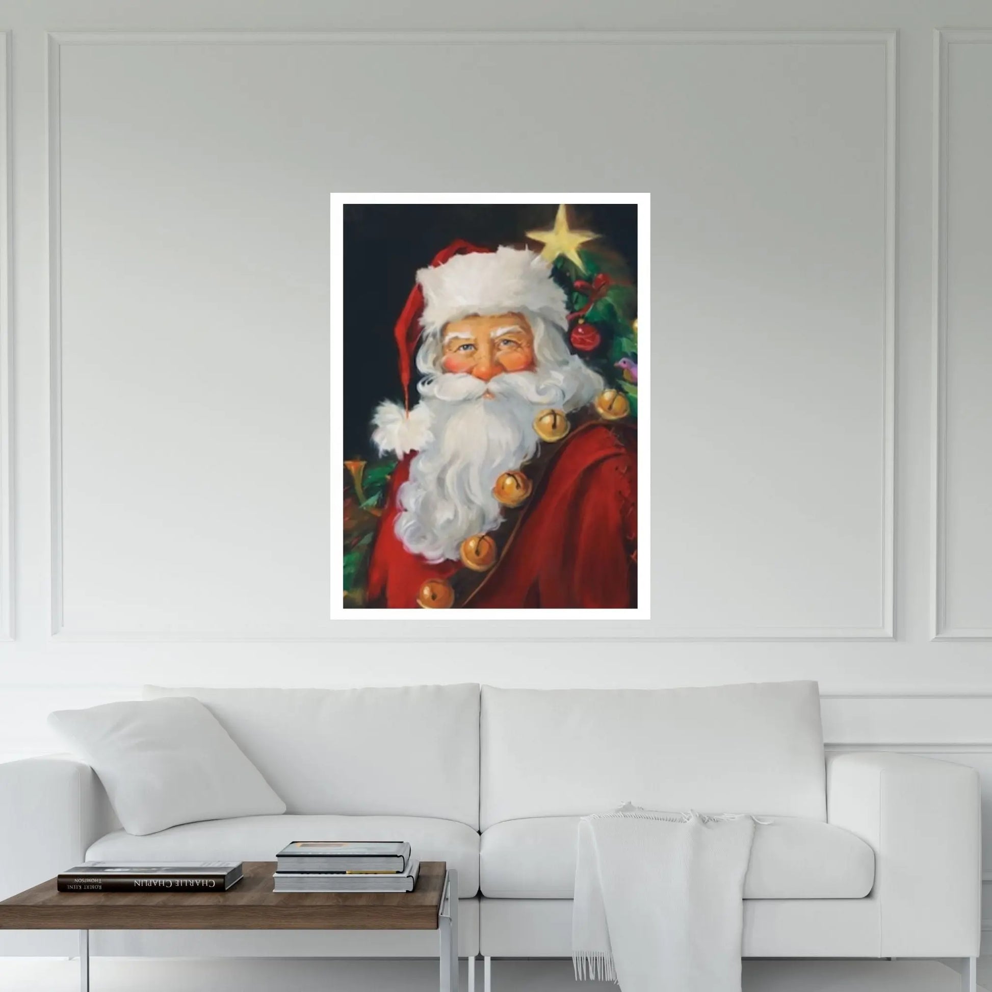 Santa with Christmas Tree Canvas Wall Art Print - Christmas Canvas Wall Art Decor - Y Canvas